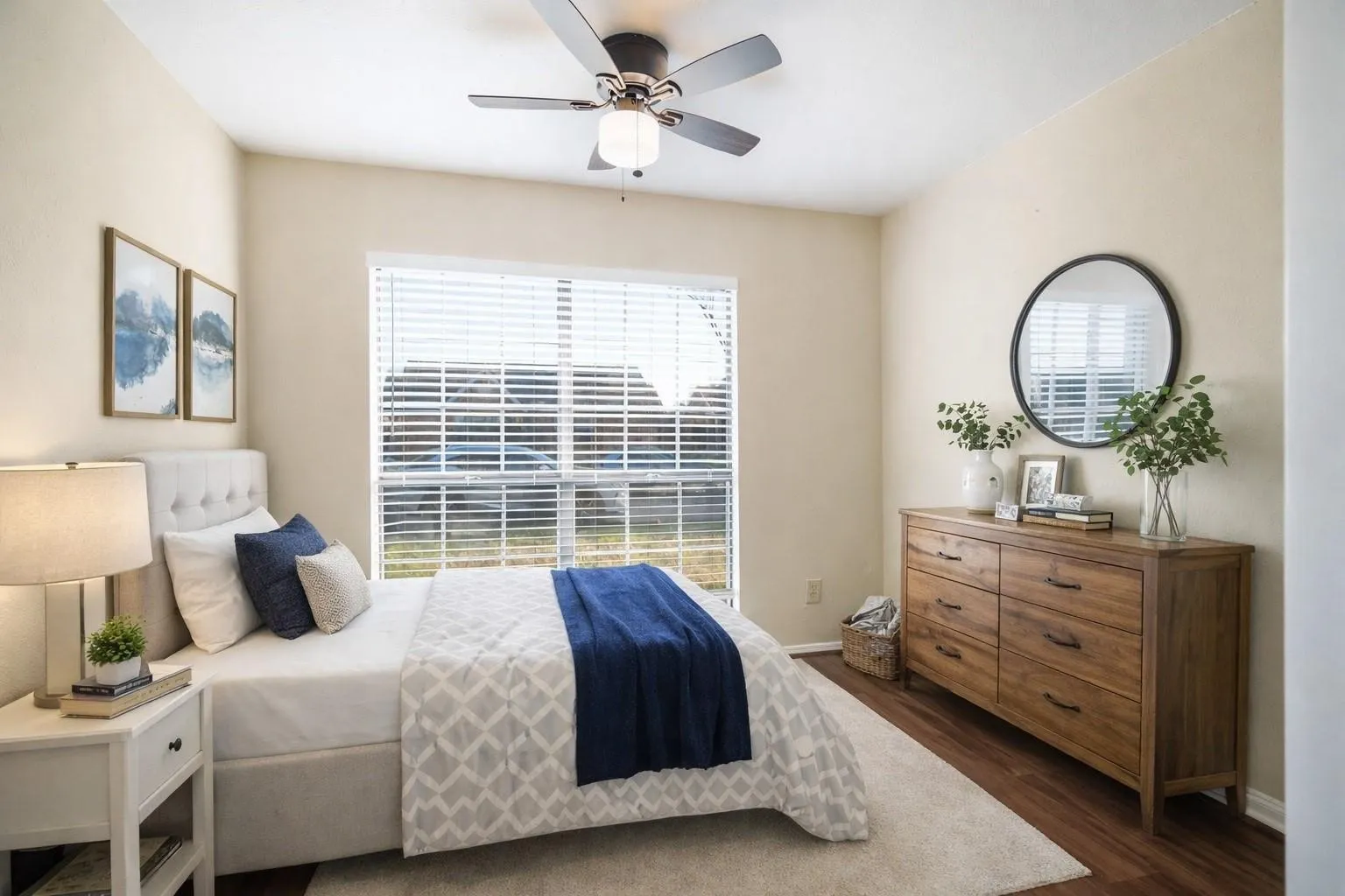 Cozy and inviting bedroom, virtually staged to showcase space, comfort, and a warm, welcoming atmosphere.
