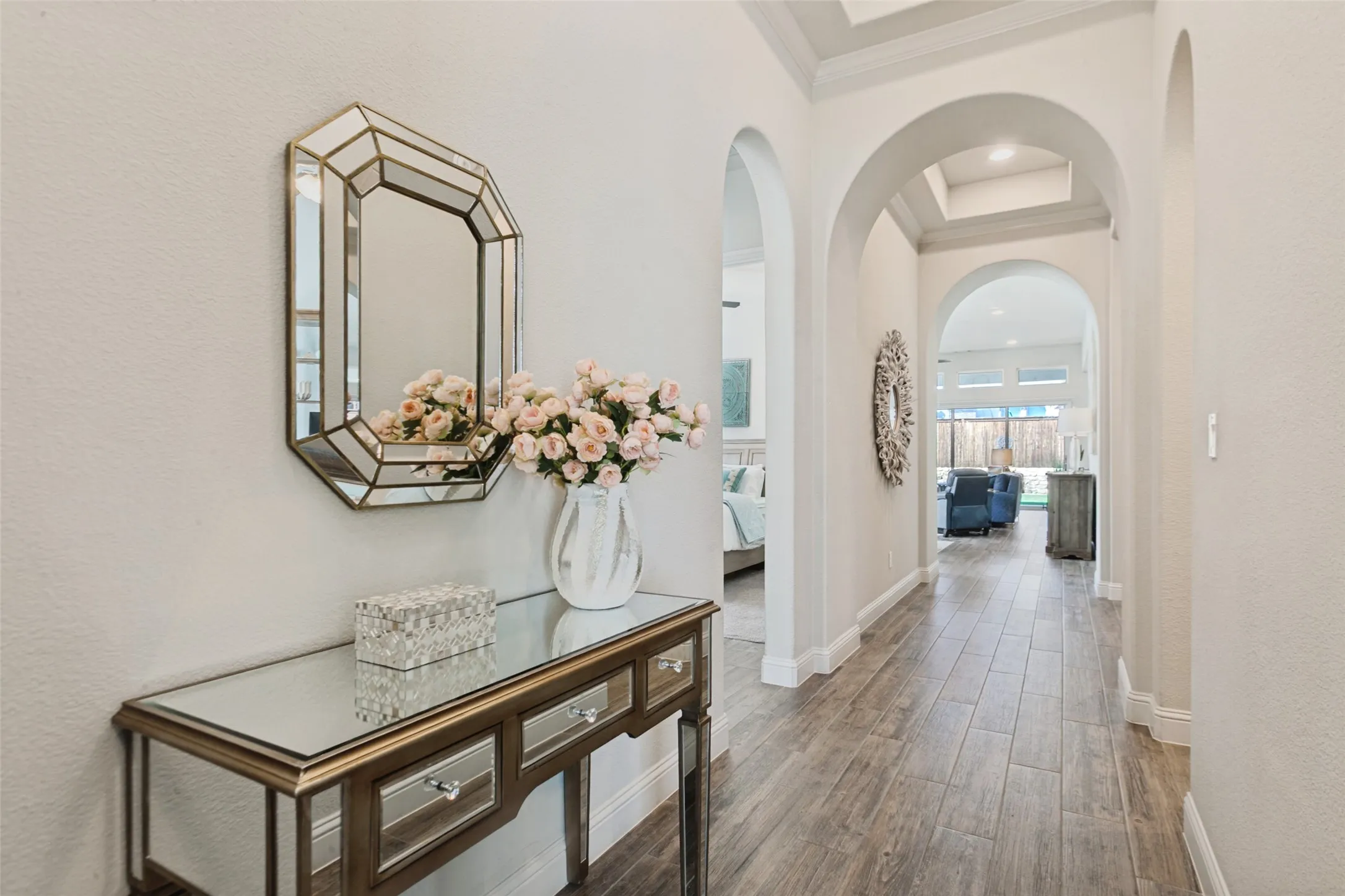 Beautiful hallway with entrance to office and half bath