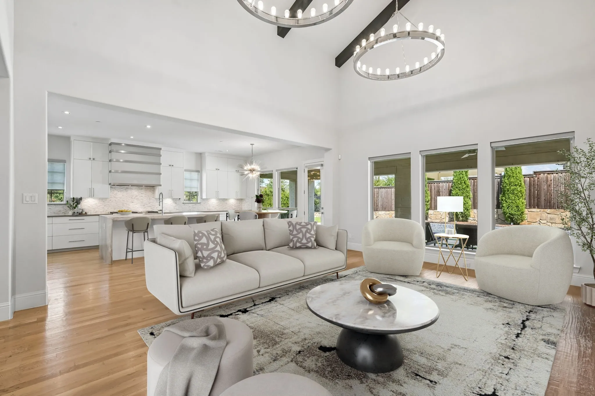 Open concept living room - digitally staged