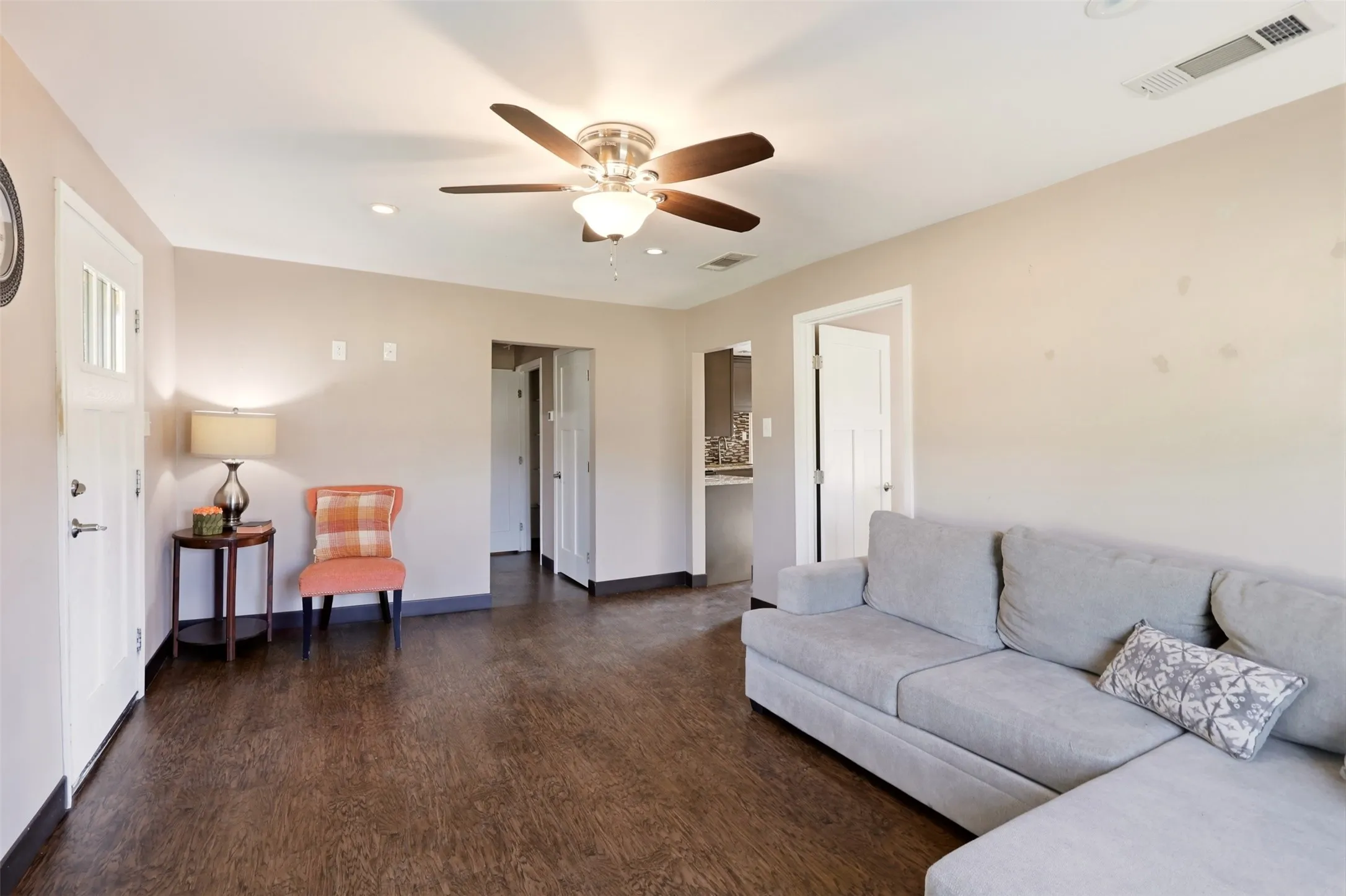 Wood-finish flooring throughout