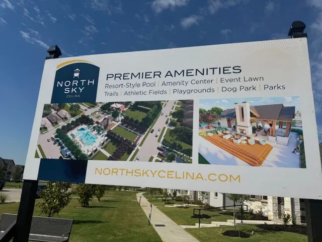 Marketing Signage. Displaying community features and a website address for the property