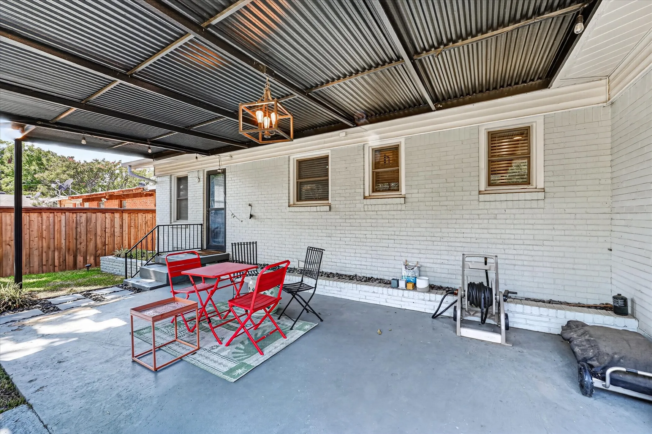 Covered patio with lighting