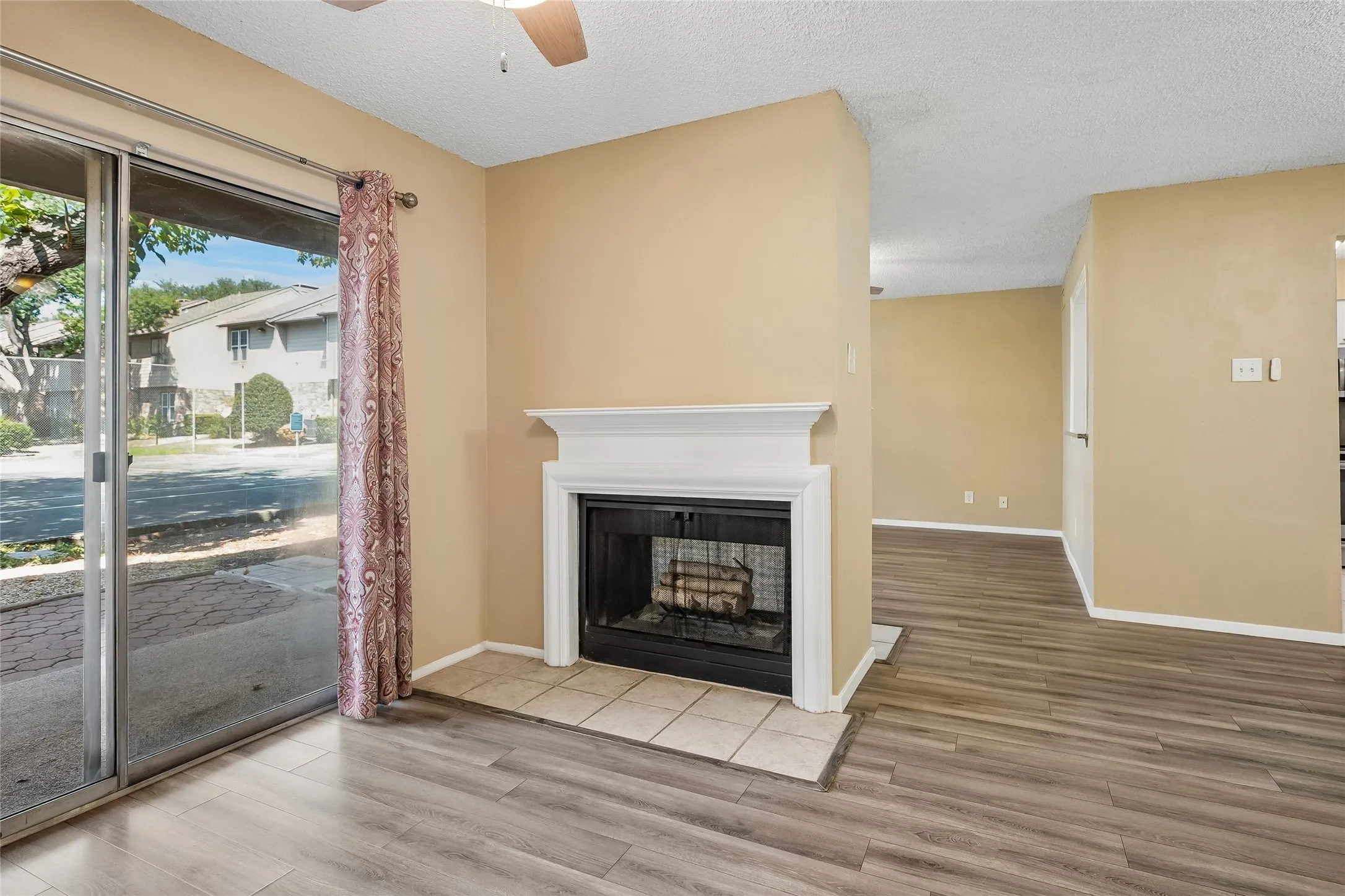 Office or den with see through fireplace
