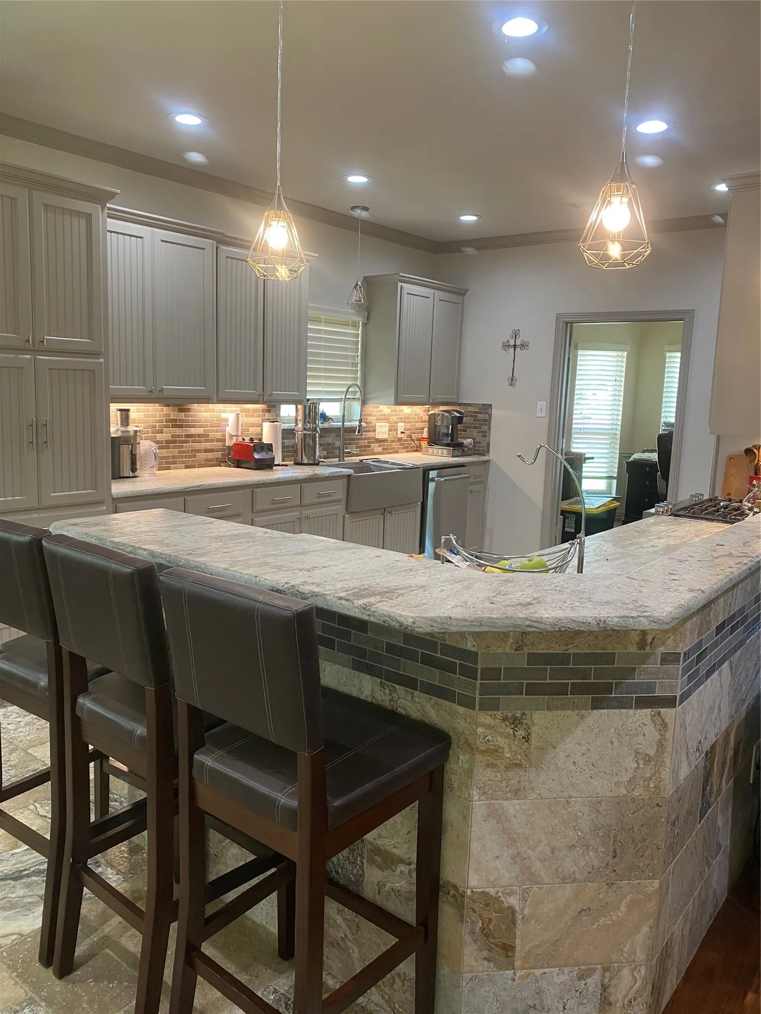 Open kitchen with plenty of storage and high grade appliances
