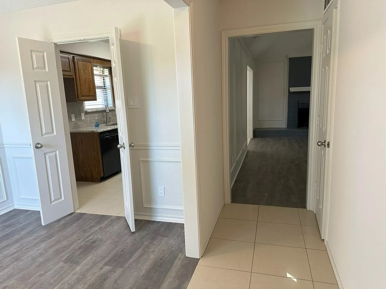 dining with view into the kitchen