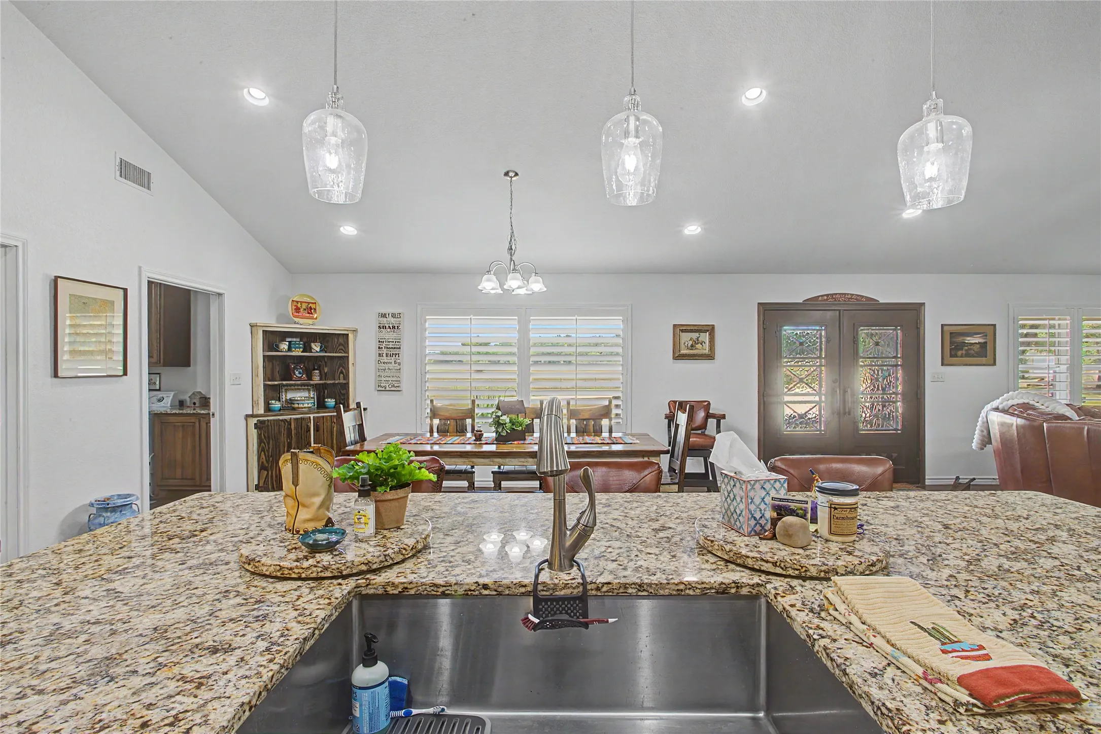 Kitchen island looking at dining area