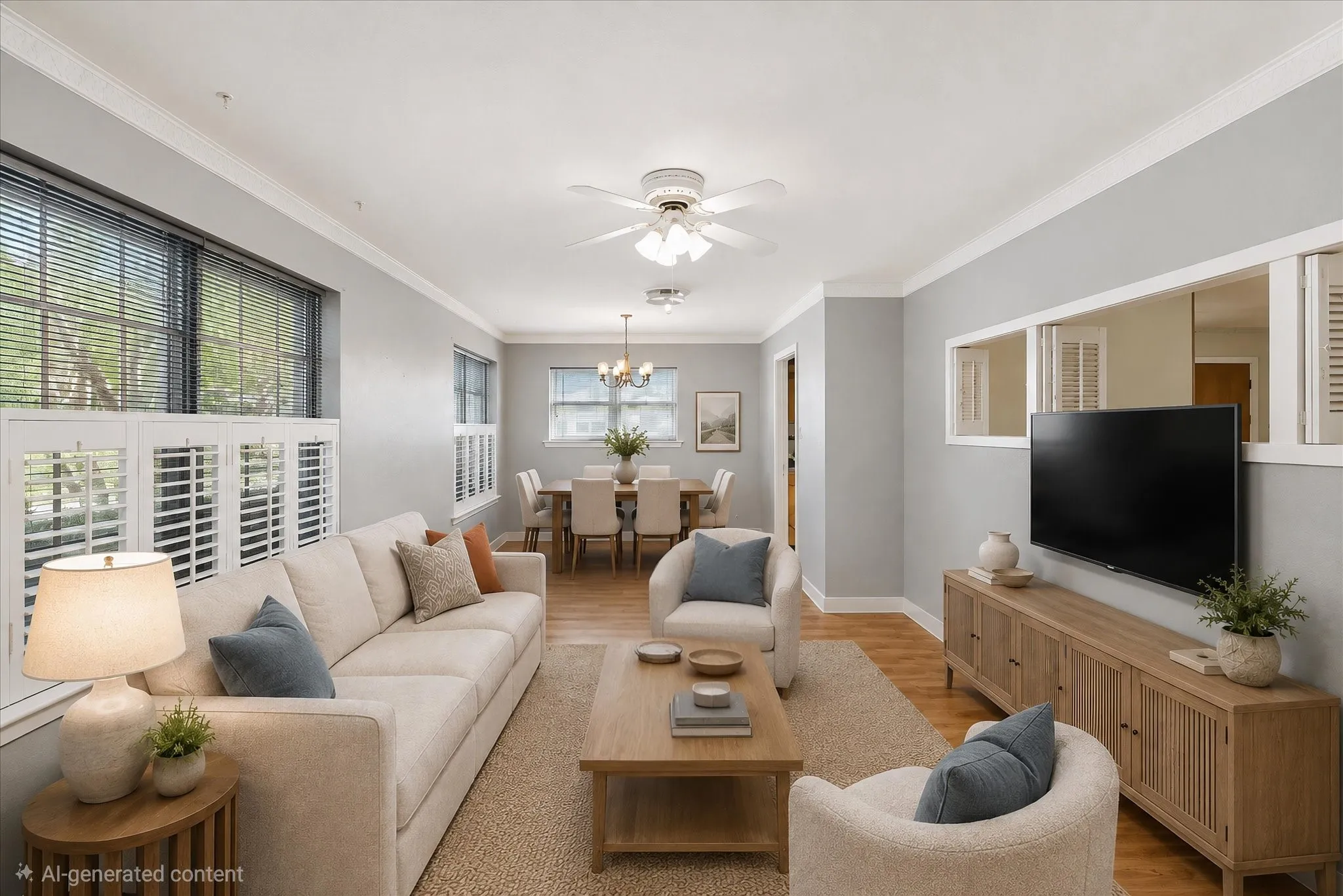 Living Room, Dining Room Open Concept Virtually Staged
