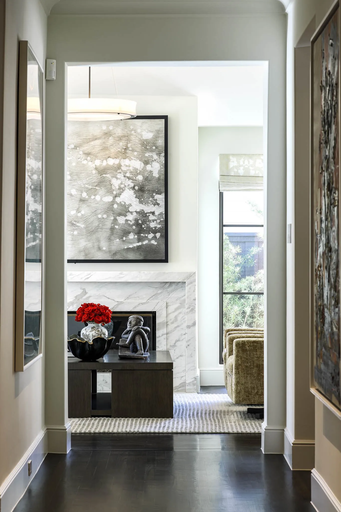 Private Den with gas fireplace and marble mantle
