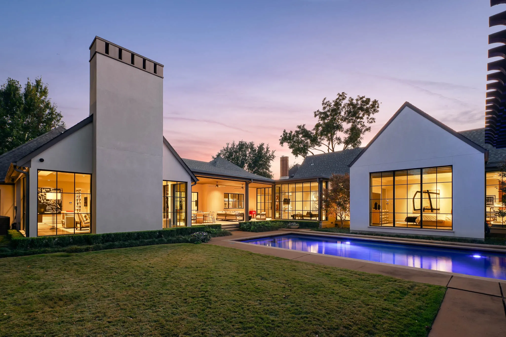 Dusk view of exterior elevation