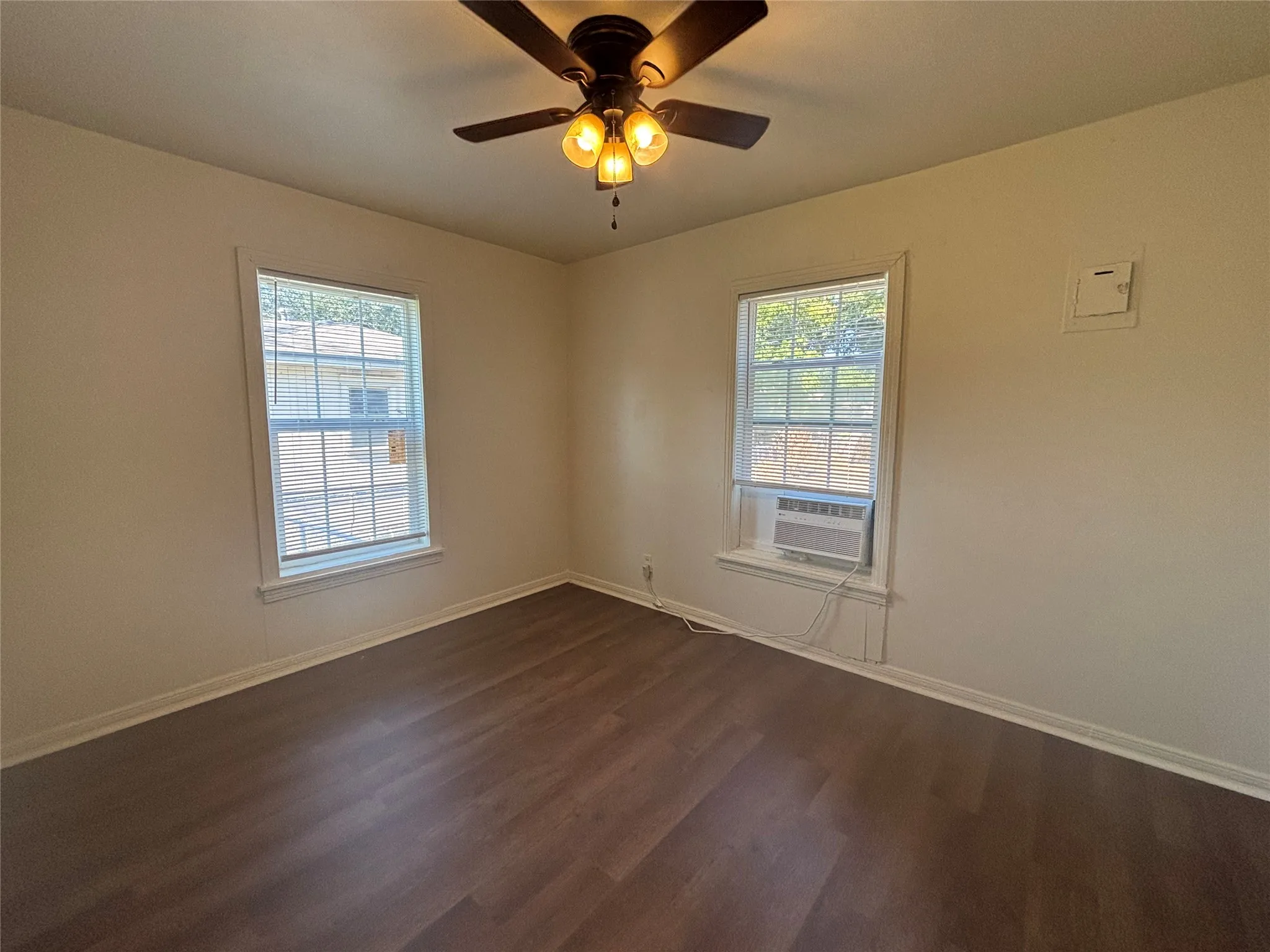 Wood-finish flooring with white trim