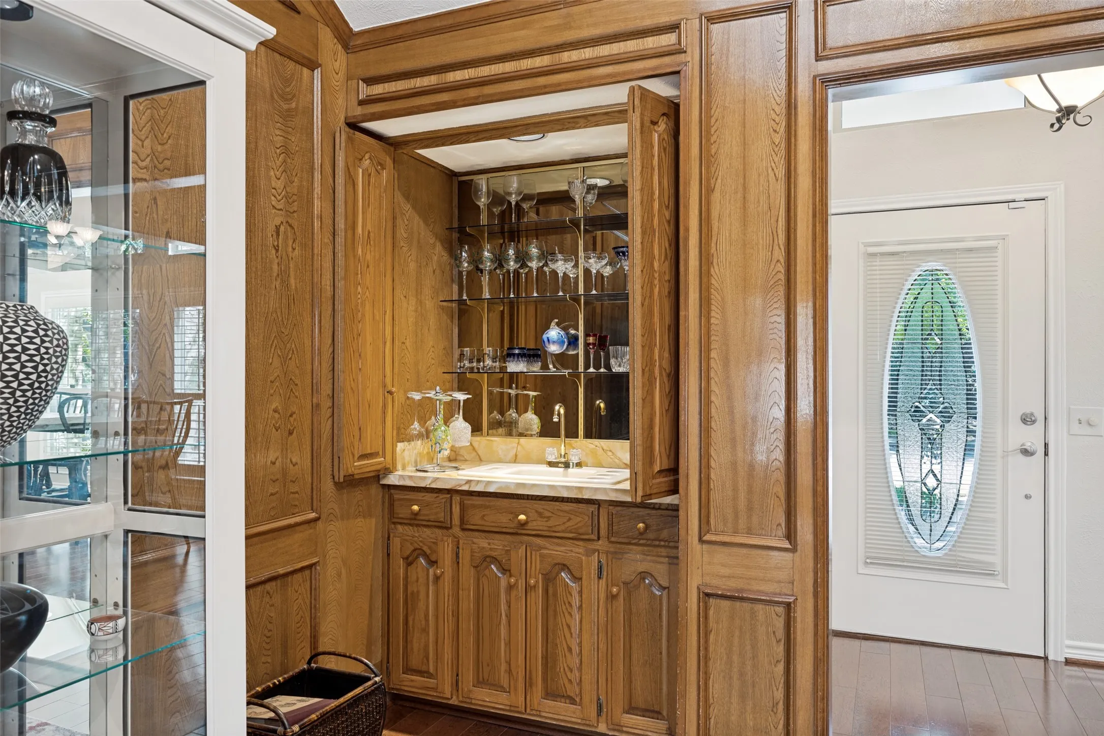 Wet bar in a corner of the living room.