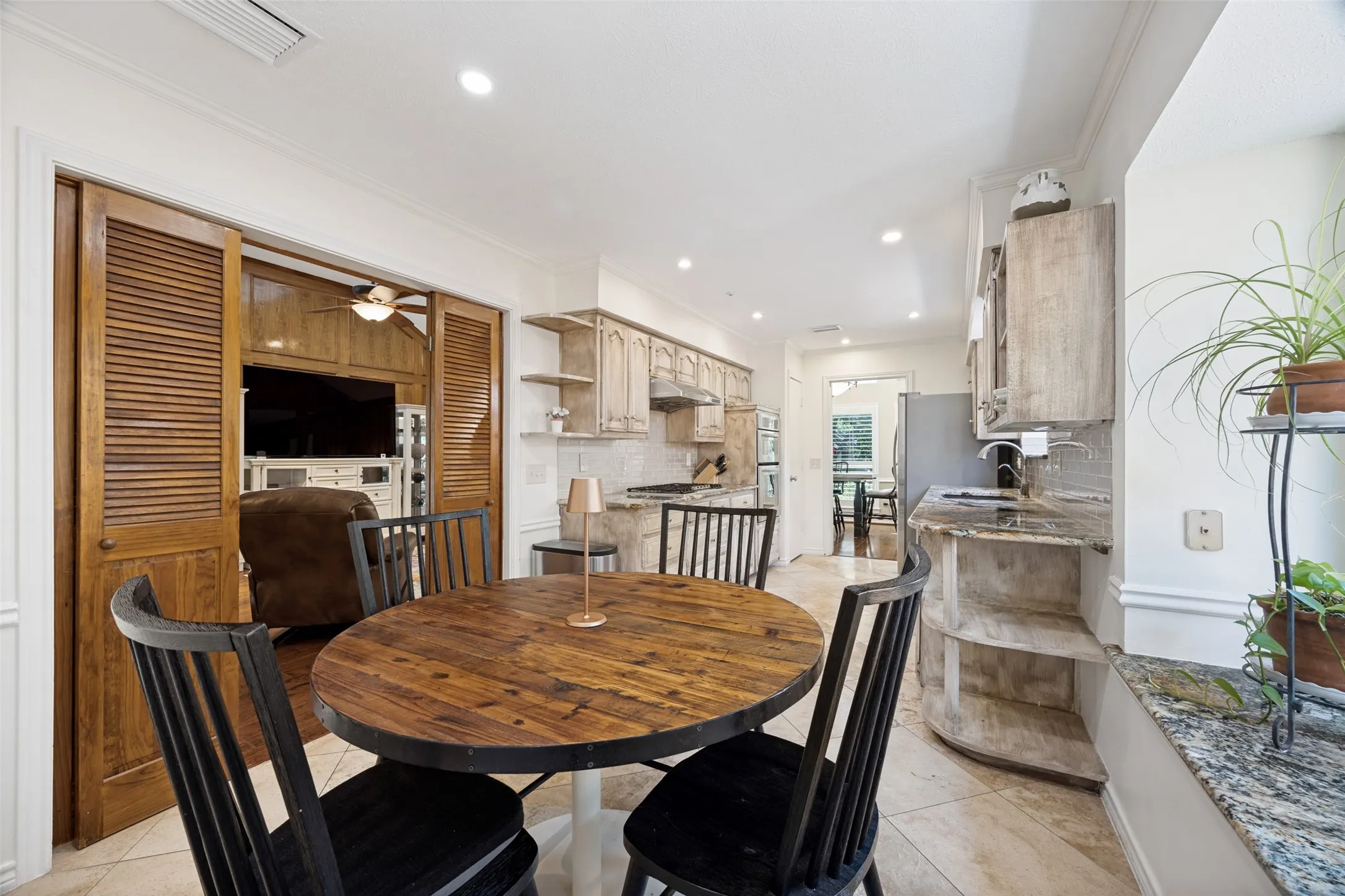 Close up of the breakfast area. Doors can close off the entrance to the living room