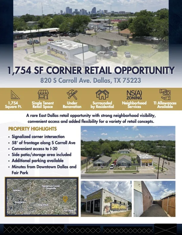 Retail For Rent in Dallas County , 820 S Carroll Avenue, Dallas, Texas 75223, 0, 0, Garage spaces, 0 Sqft, built in 1940, mls#21375406, Real Estate Agent in Dallas, Homes For Rent in Dallas county, Homes For Rent in Dallas, Realtor in Dallas Texas, Real Estate Brokerage Independent Realty Texas, Luminita Cordes Realtor