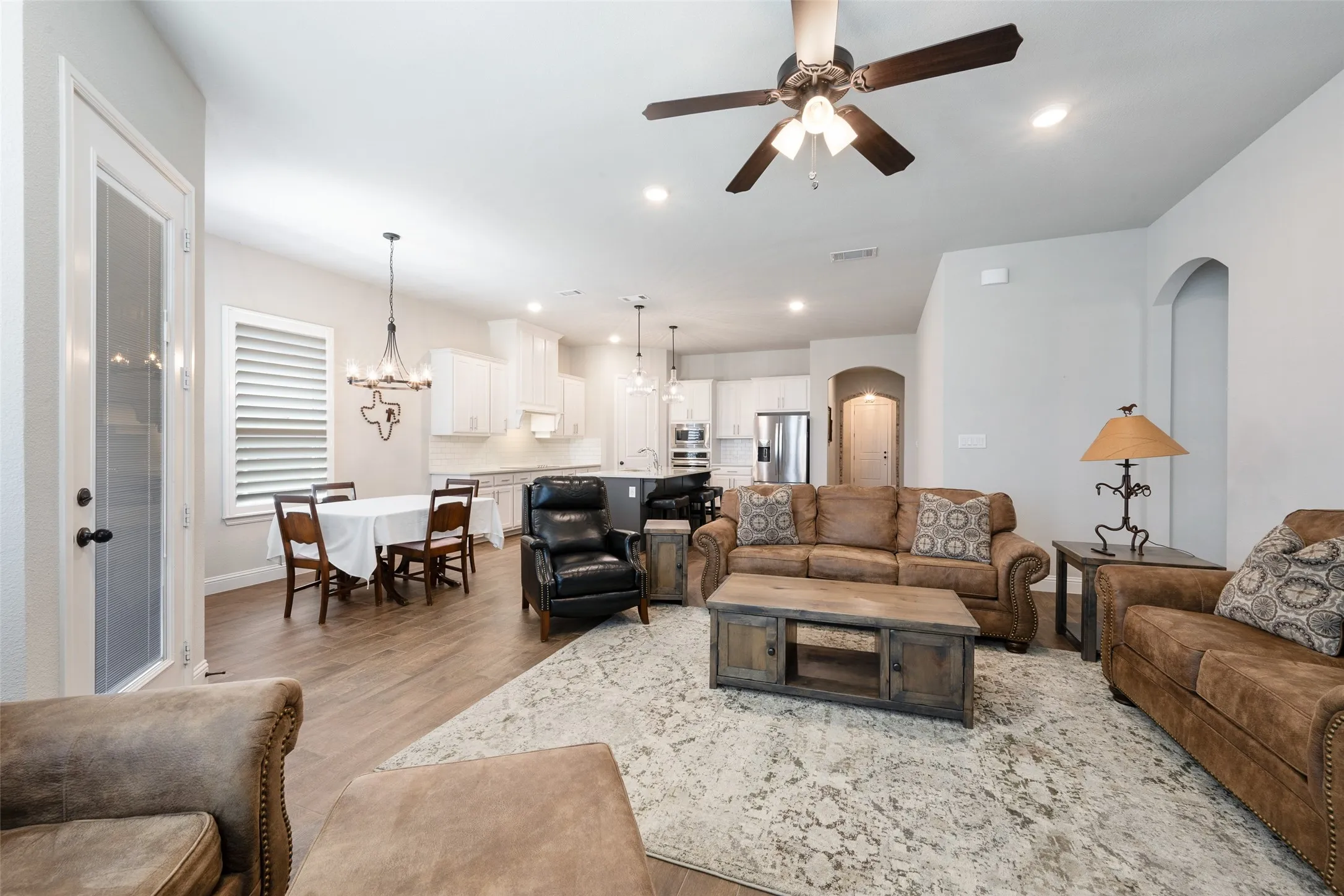 Open concept dining, kitchen and living room