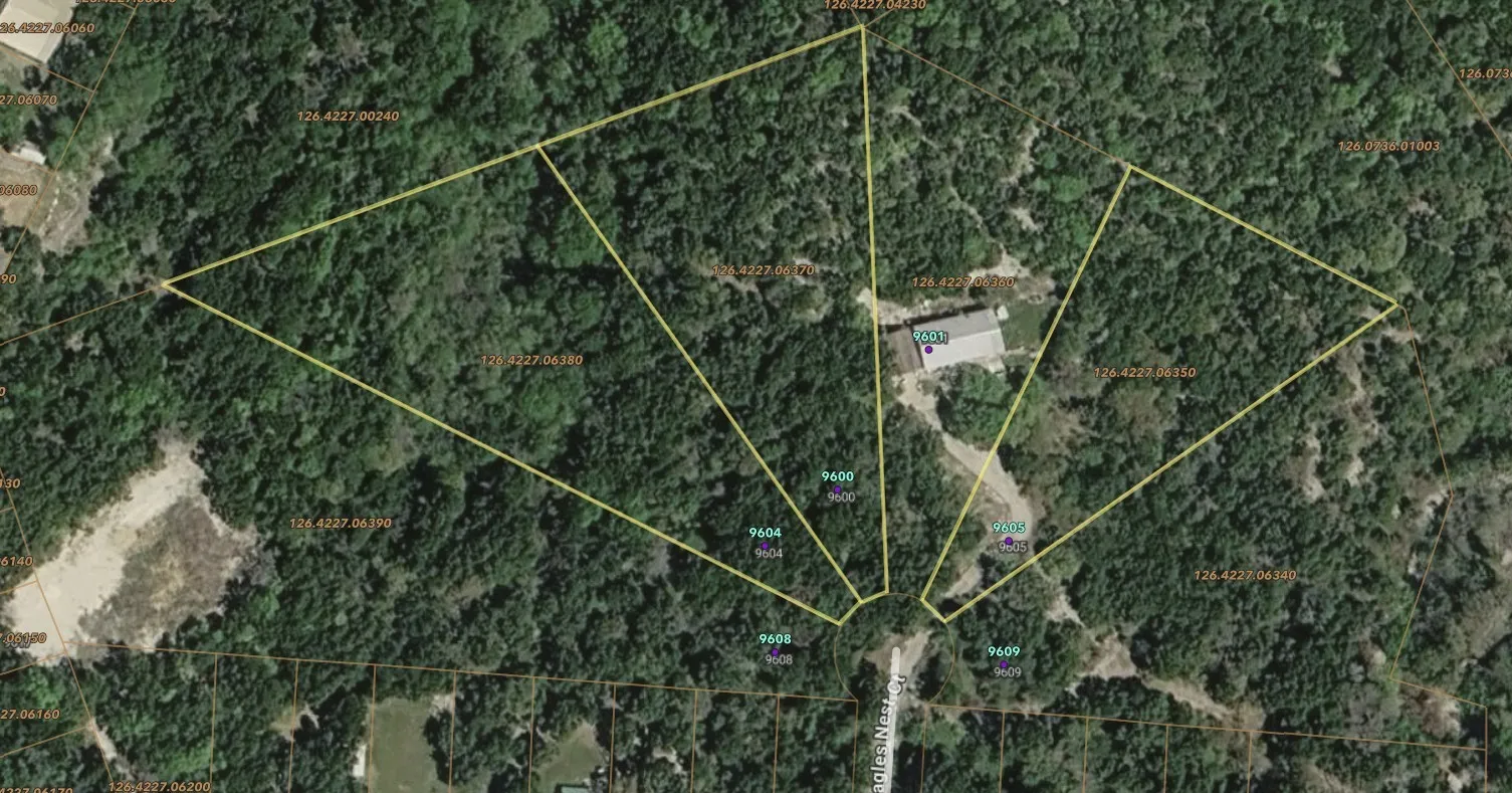 Aerial Map. Depicting property boundaries and parcel identification numbers for the property