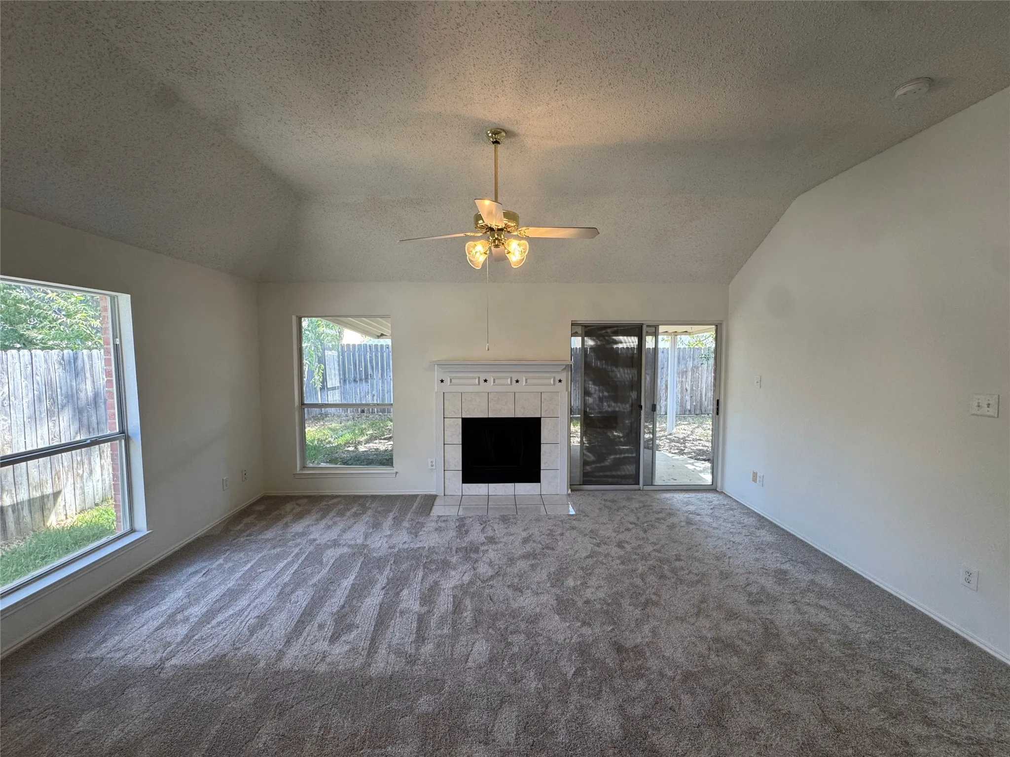 Vaulted ceiling with an attached ceiling fan