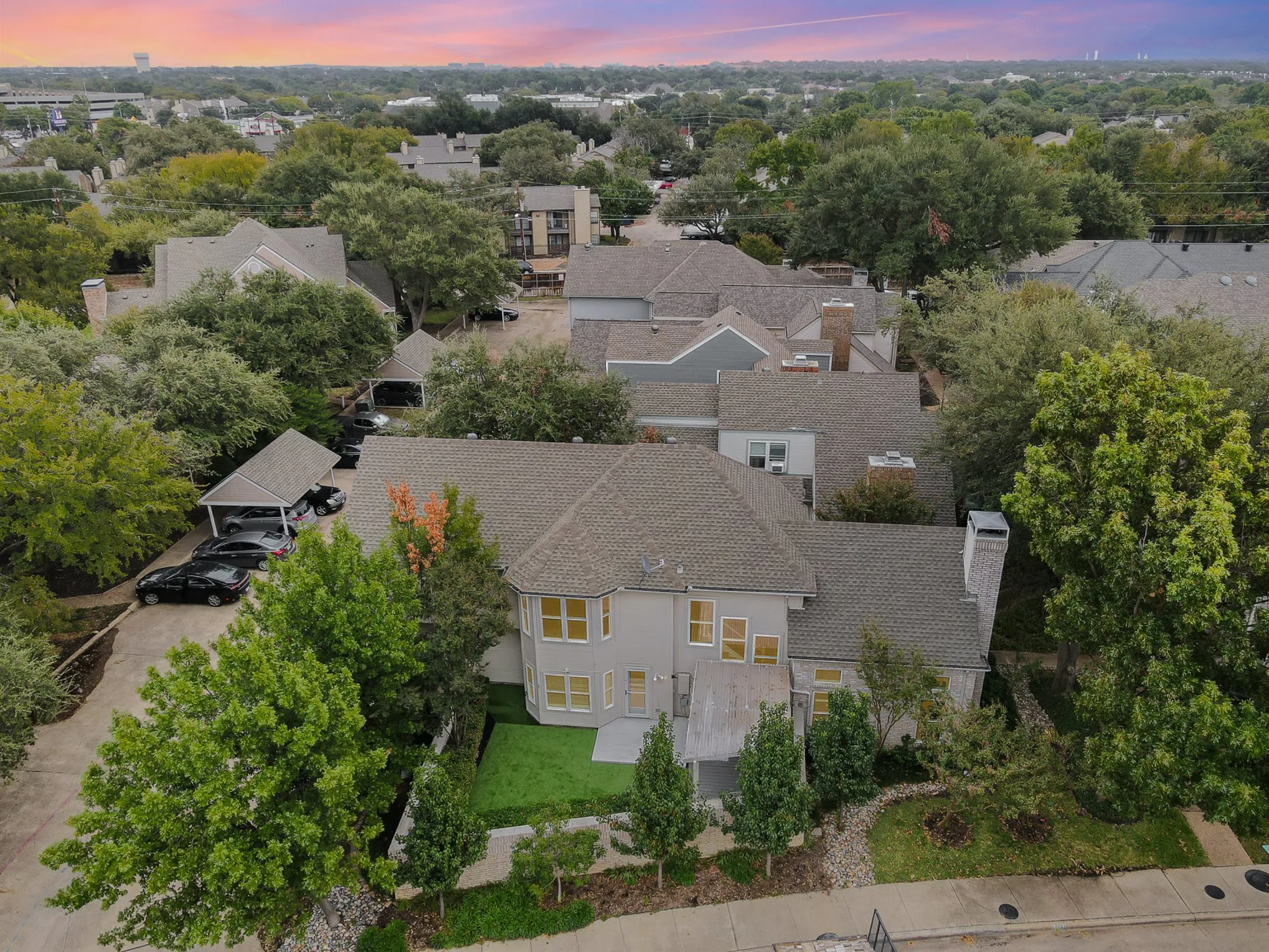 View of aerial view at dusk