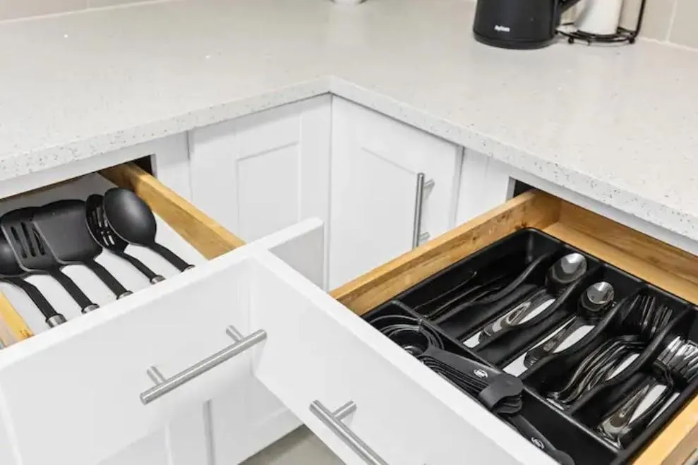 White cabinetry with brushed nickel hardware