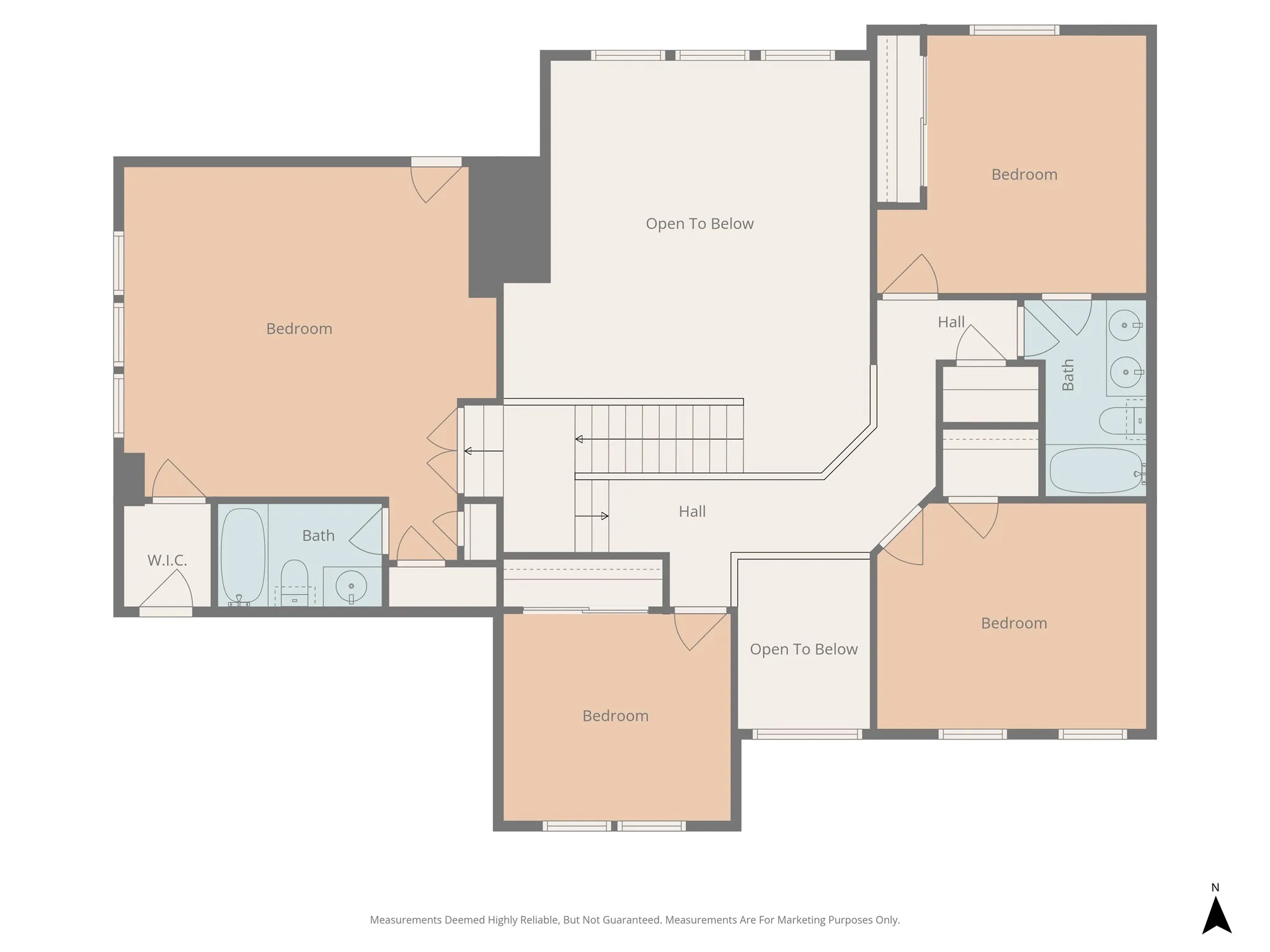 Second Floor. The large room on the left is the Game Room but technically could be a 5th bedroom.
