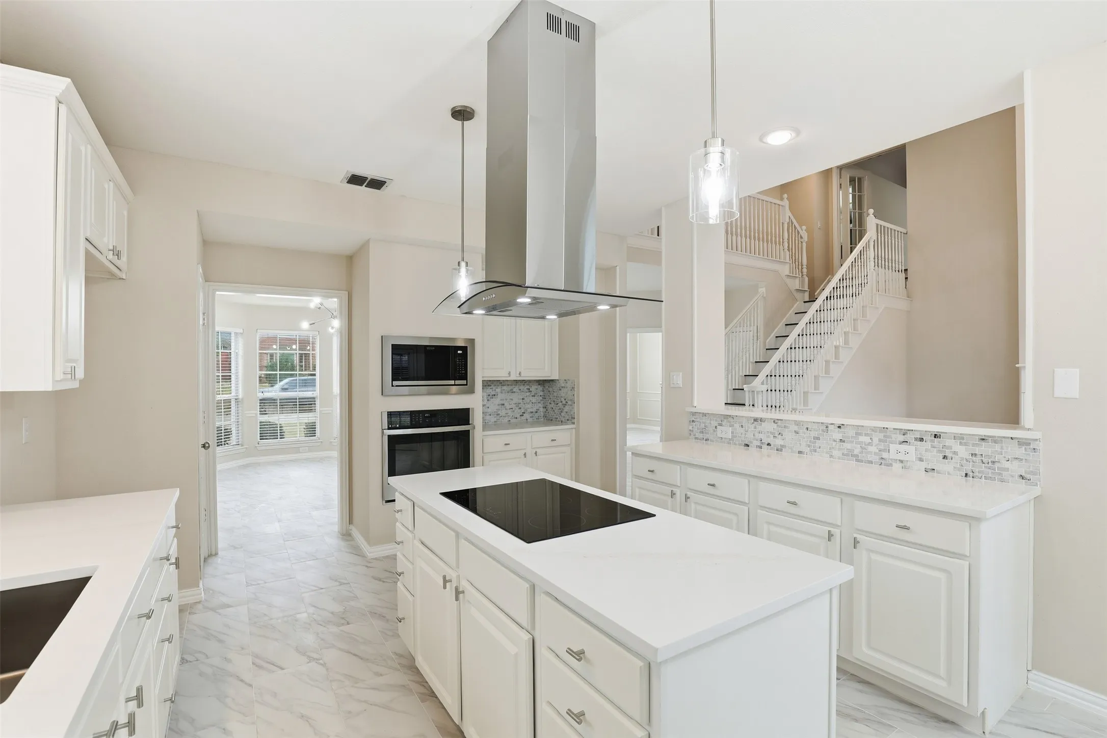 Tons of counter space. Coffee bar area to the right of the oven and microwave