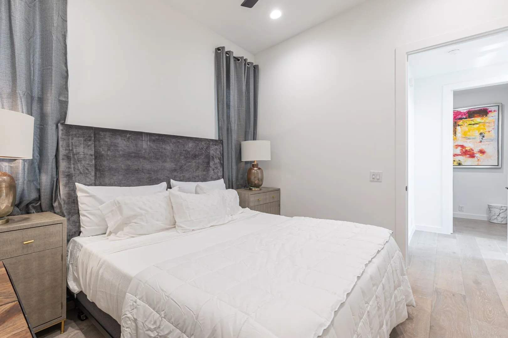 Bedroom featuring light wood finished floors and recessed lighting