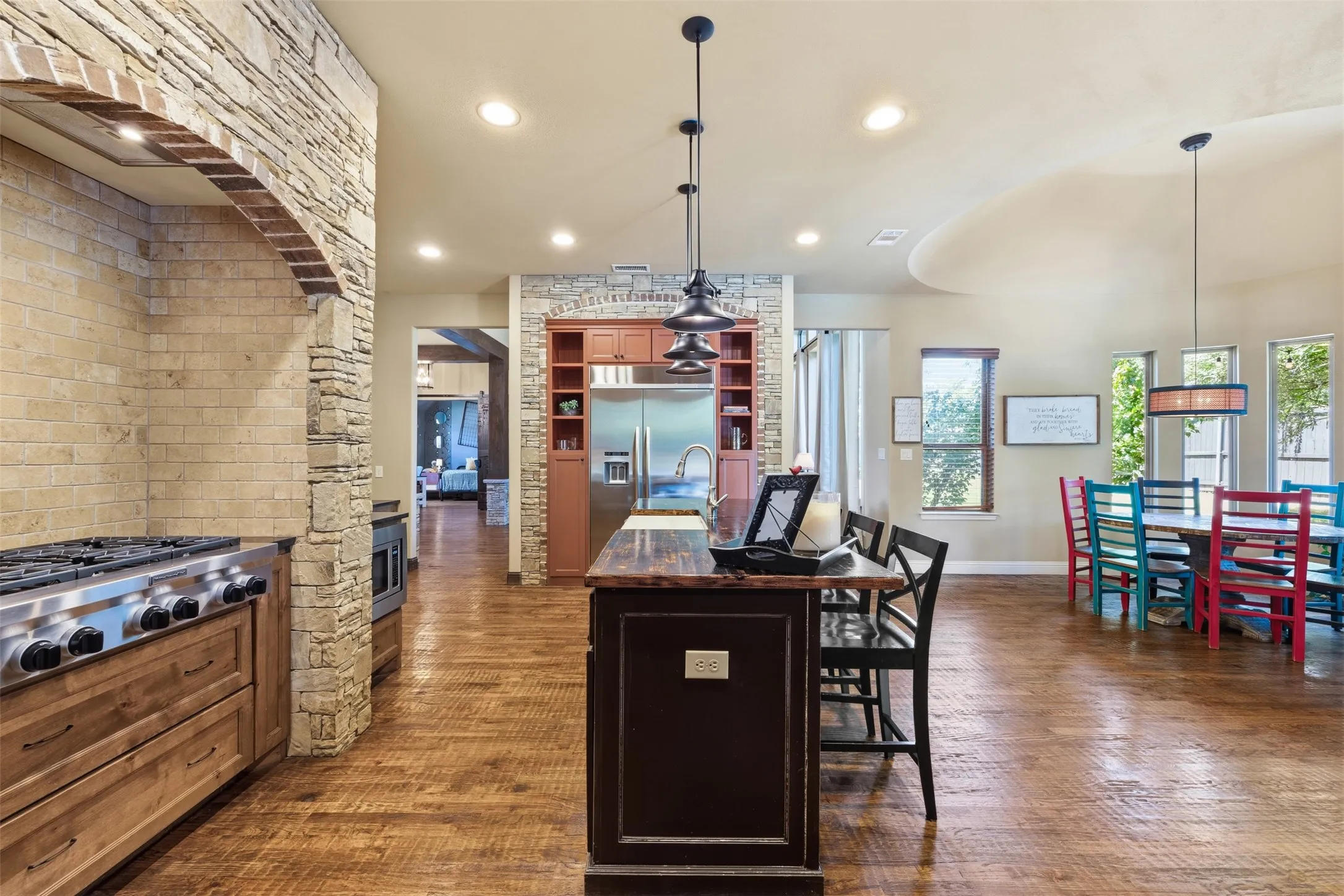Six burner gas stove top and built in oversized refrigeration unit