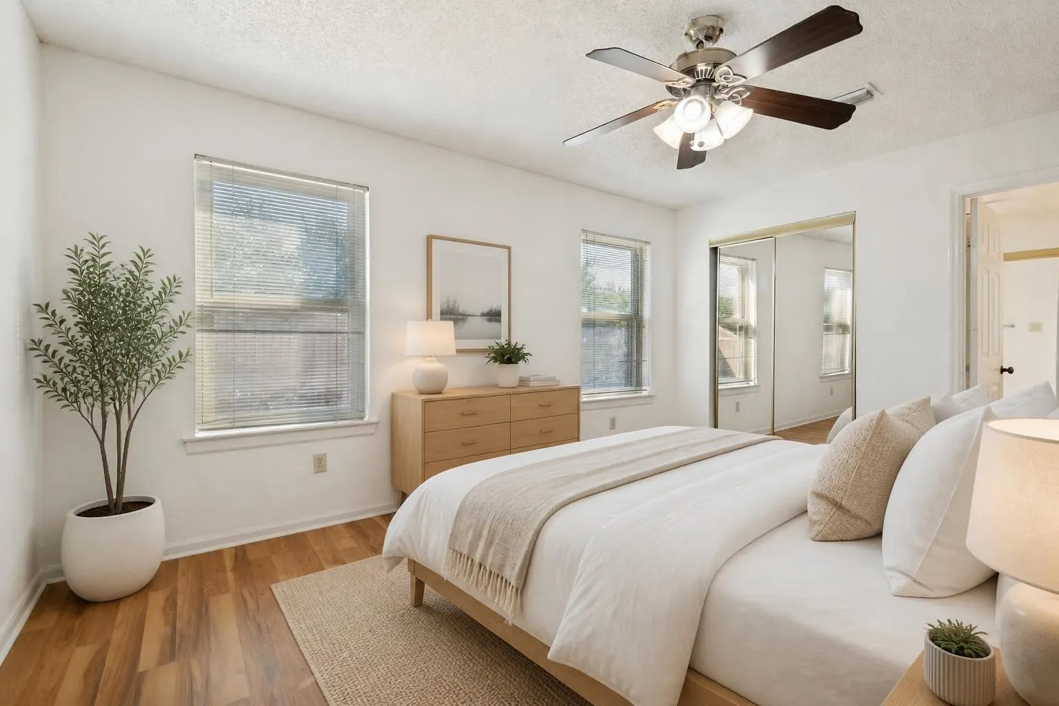Virtually staged primary bedroom
