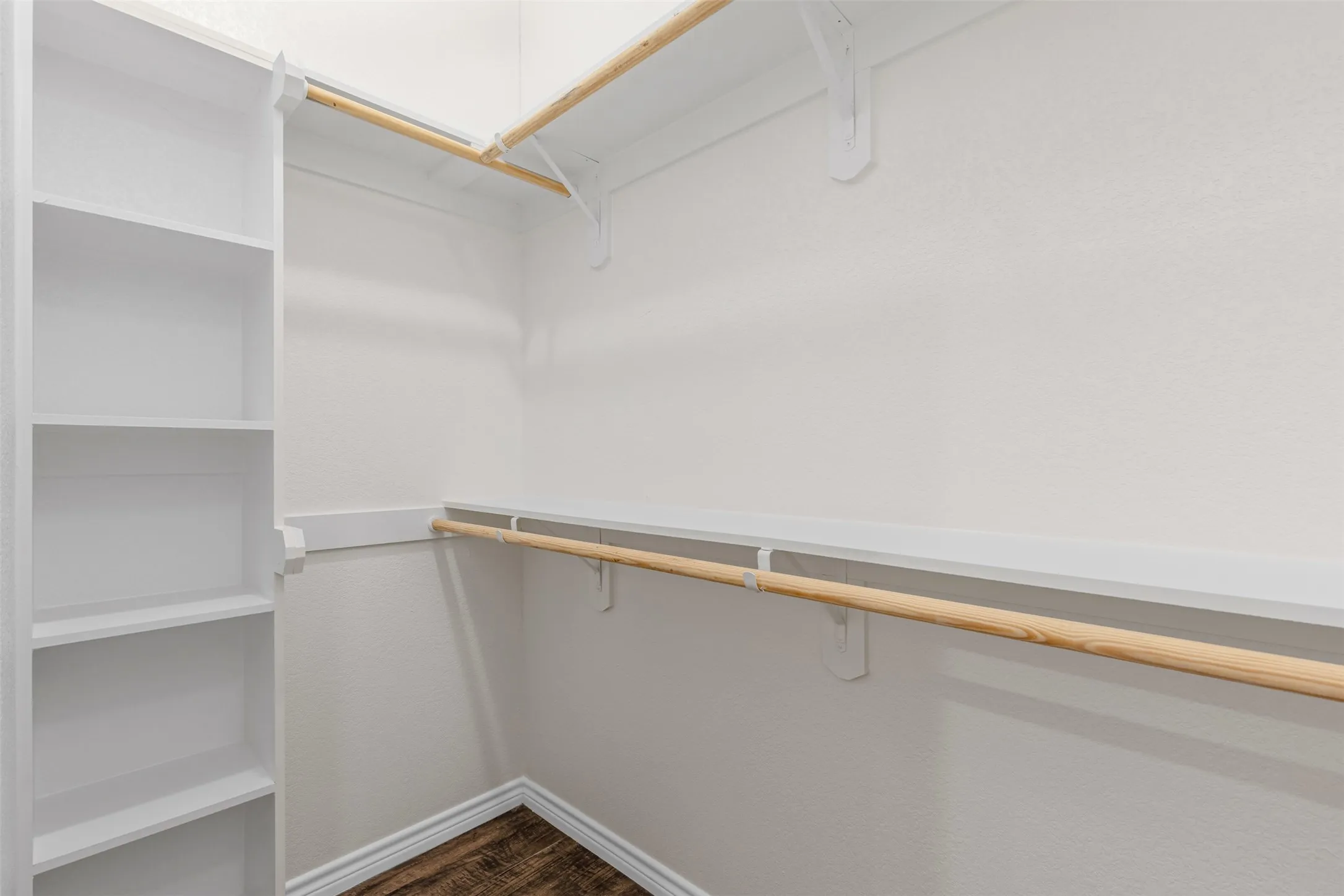 Spacious closet with dark wood finished floors