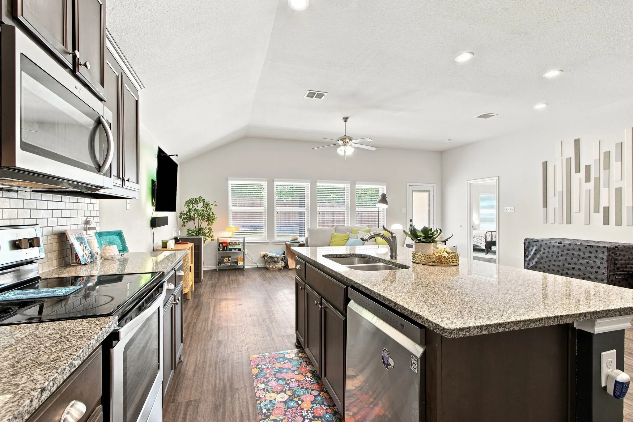 Kitchen view toward living area