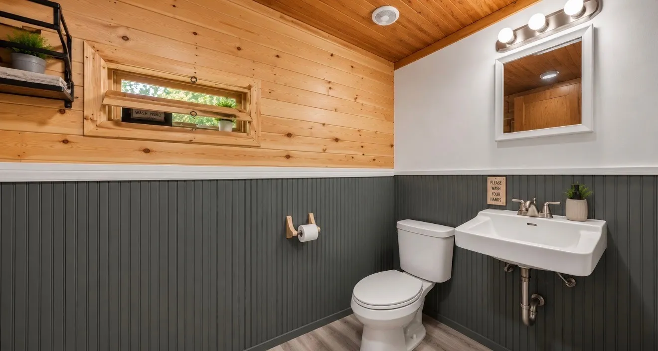 Wood-paneled ceiling with recessed lighting