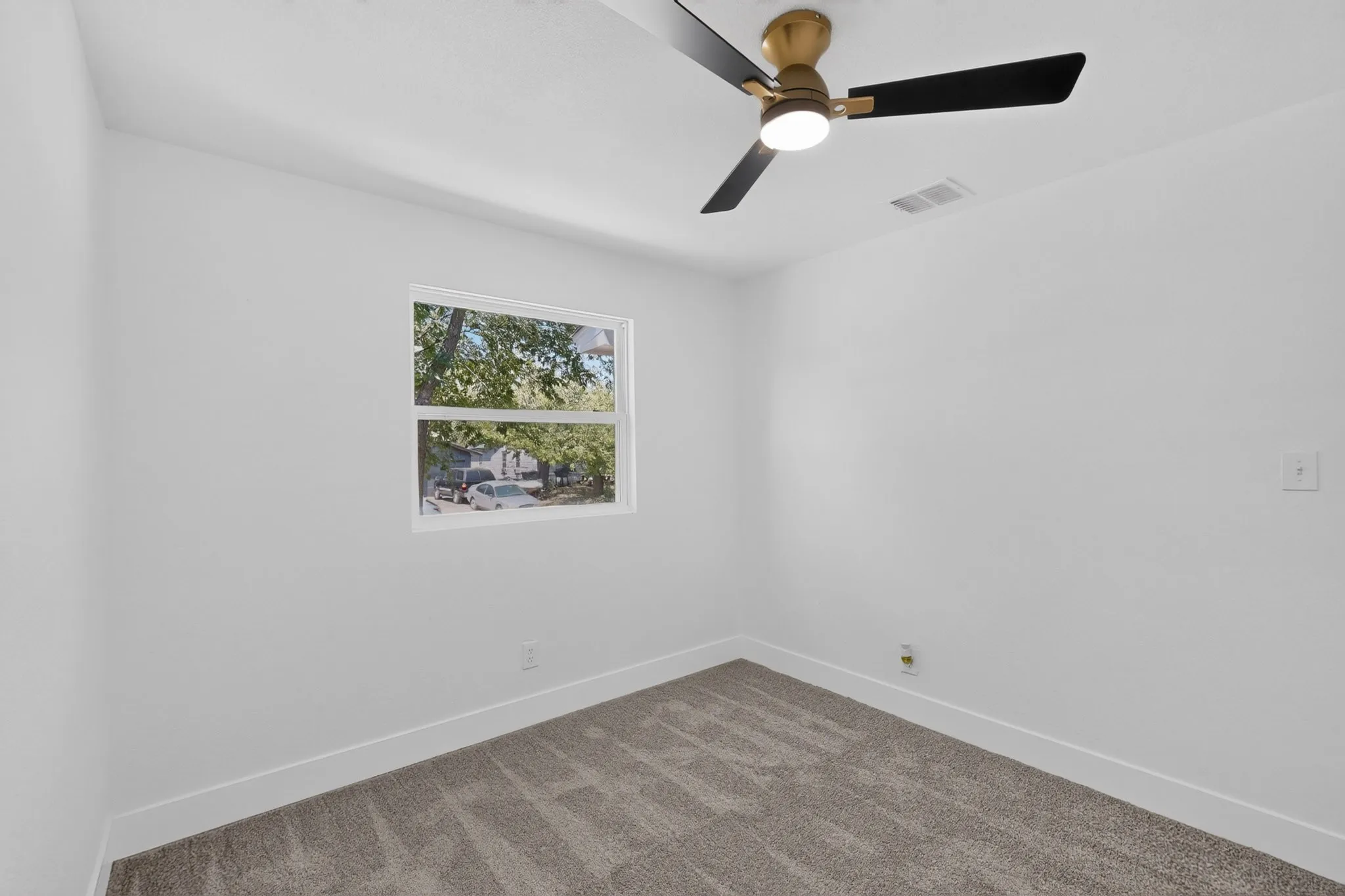 Neutral wall finishes and plush carpeting