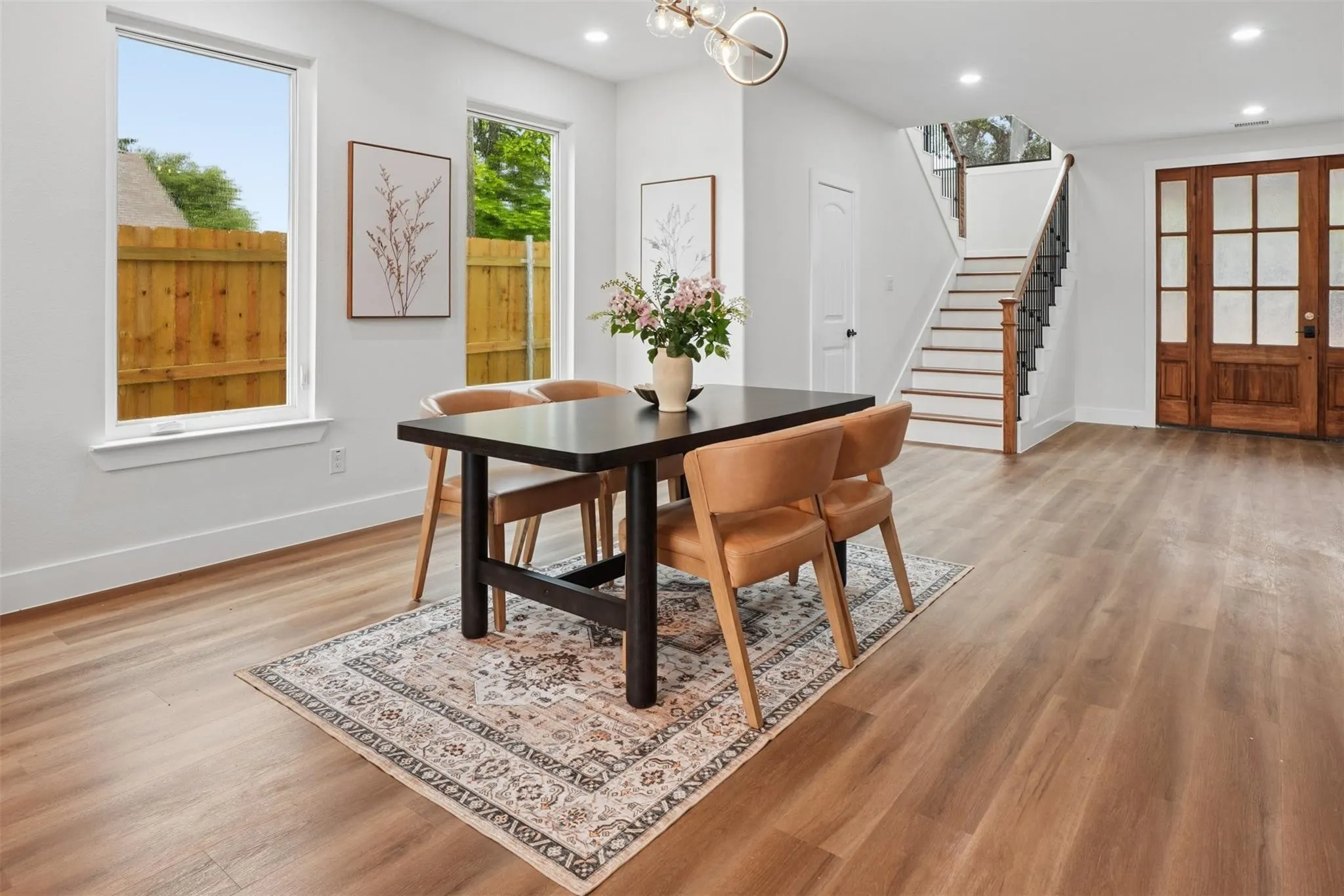 Wood-finish flooring throughout the main level