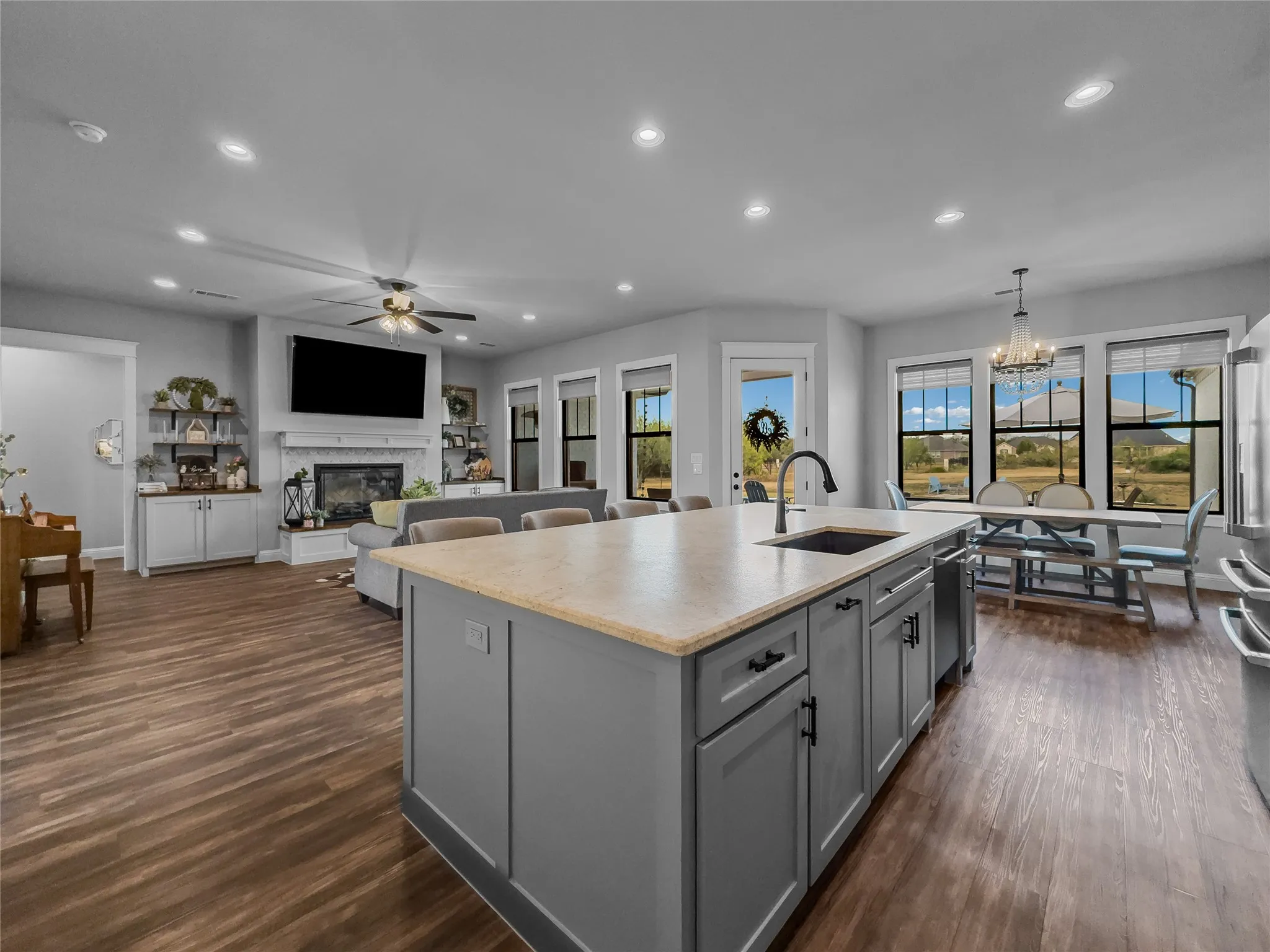 Kitchen overlooks main living area