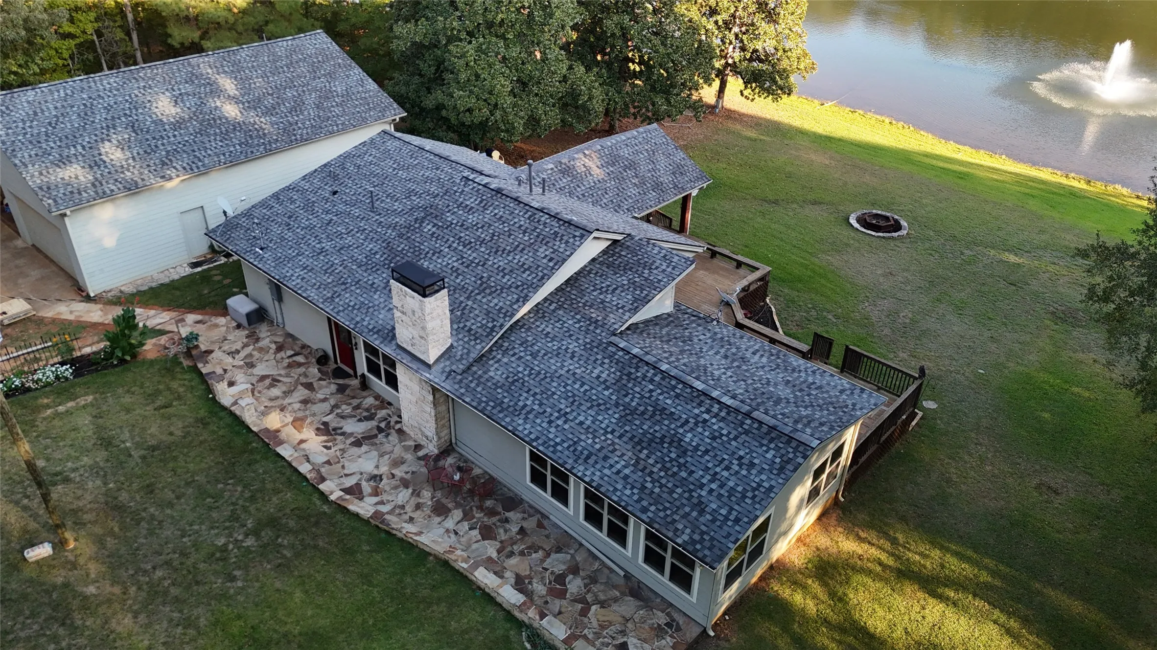Aerial view of a NEW ROOF