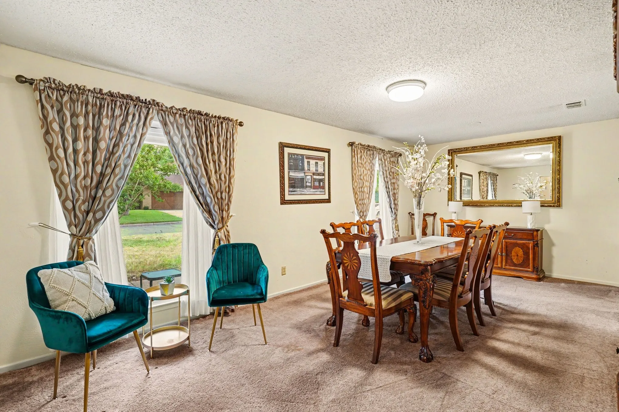 Recessed lighting, large framed mirror, built-in cabinetry, dual windows, and ceiling light fixture