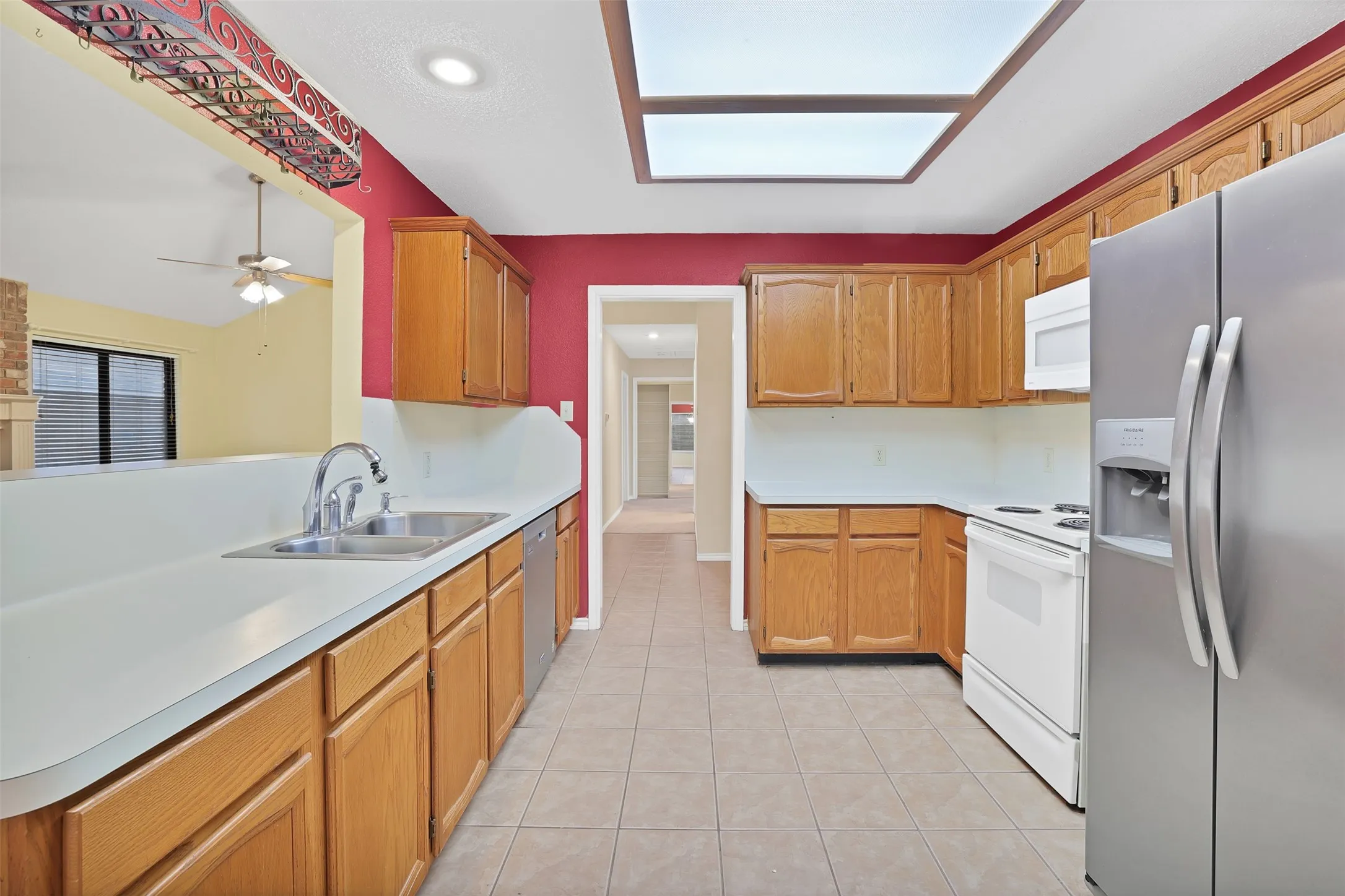 Wide kitchen with fridge