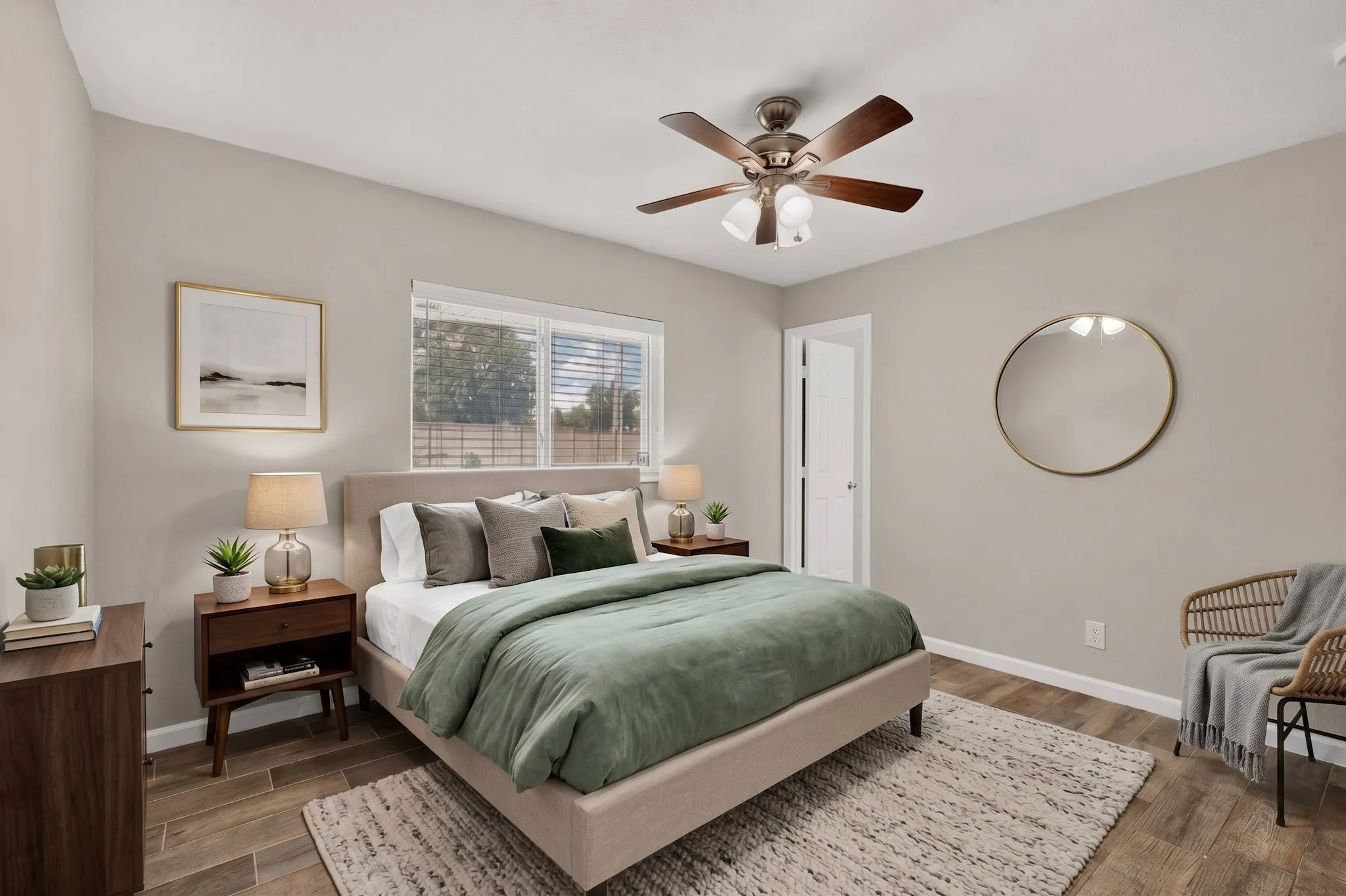Virtually staged primary bedroom