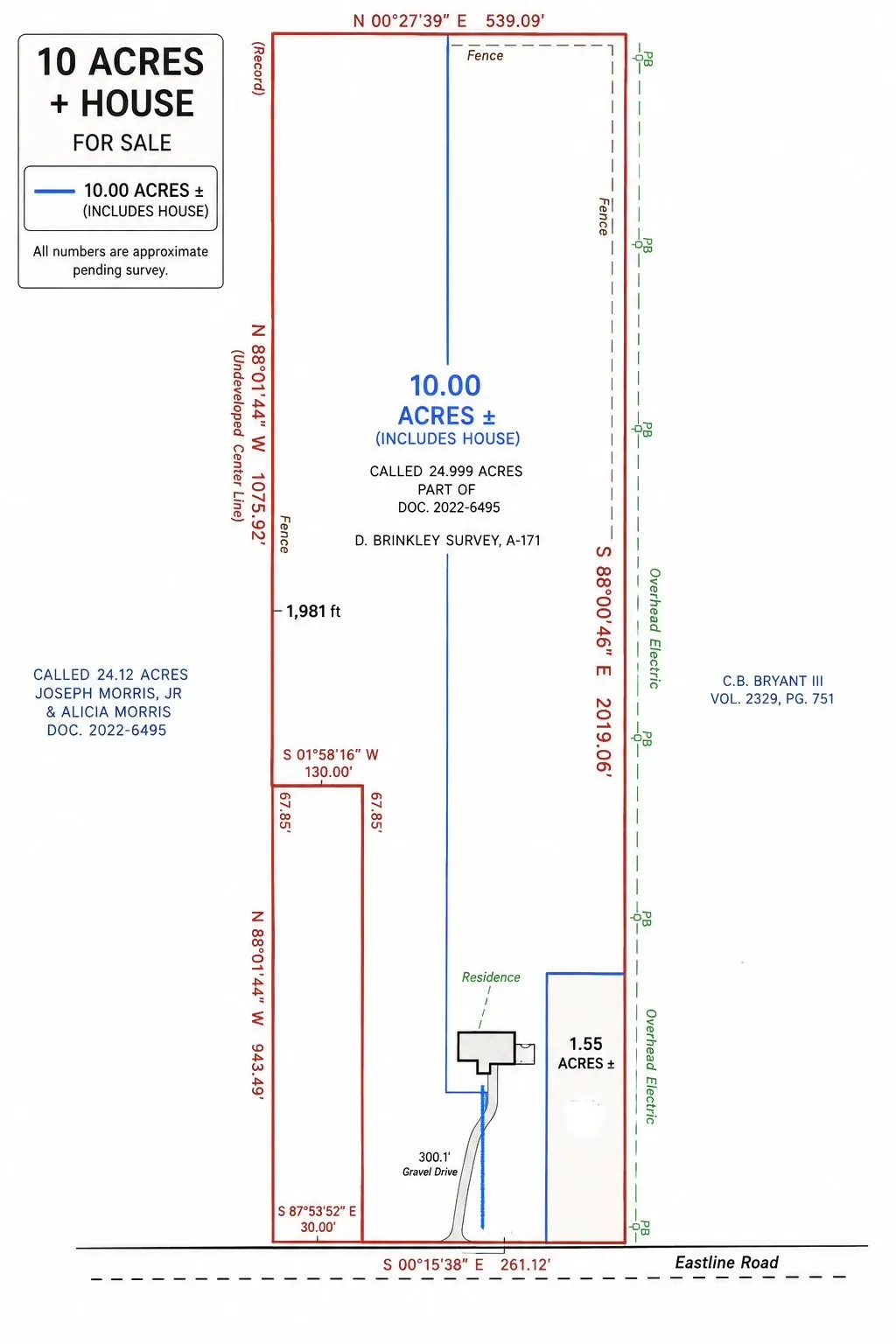 Survey Plat. Depicting the boundaries, dimensions, and features of the property, including acreage and structural placement