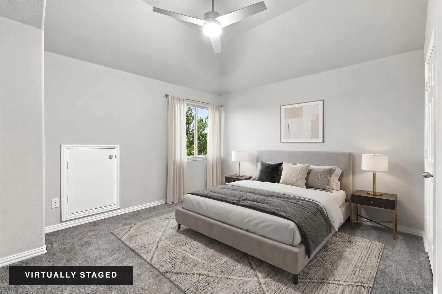 Vaulted ceiling with a flush-mount ceiling fan
