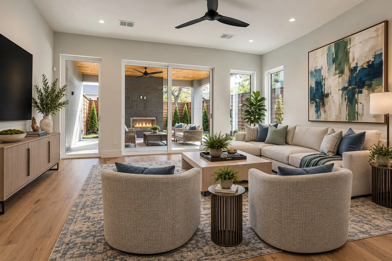 Lovely open design affords many possibilities for furniture placement. Exterior living area expands the square footage of this wonderful home.
