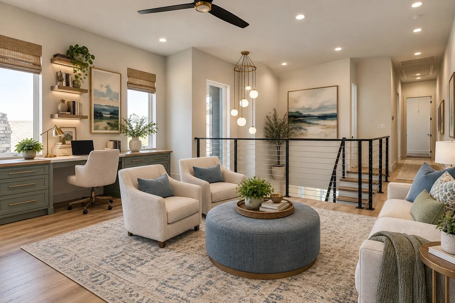 This space imagined as an office and secondary living area.  Possibilities are endless.