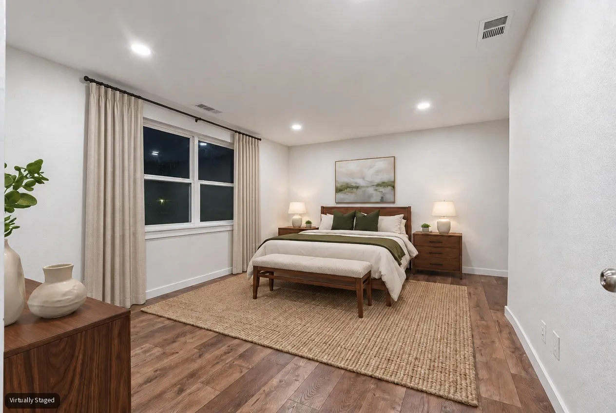Virtually staged primary bedroom.