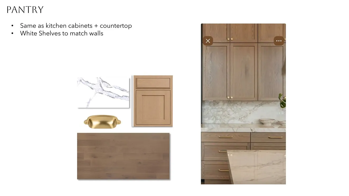 Design Specification, Pantry Section. Outlining material and finish selections for the property's pantry area