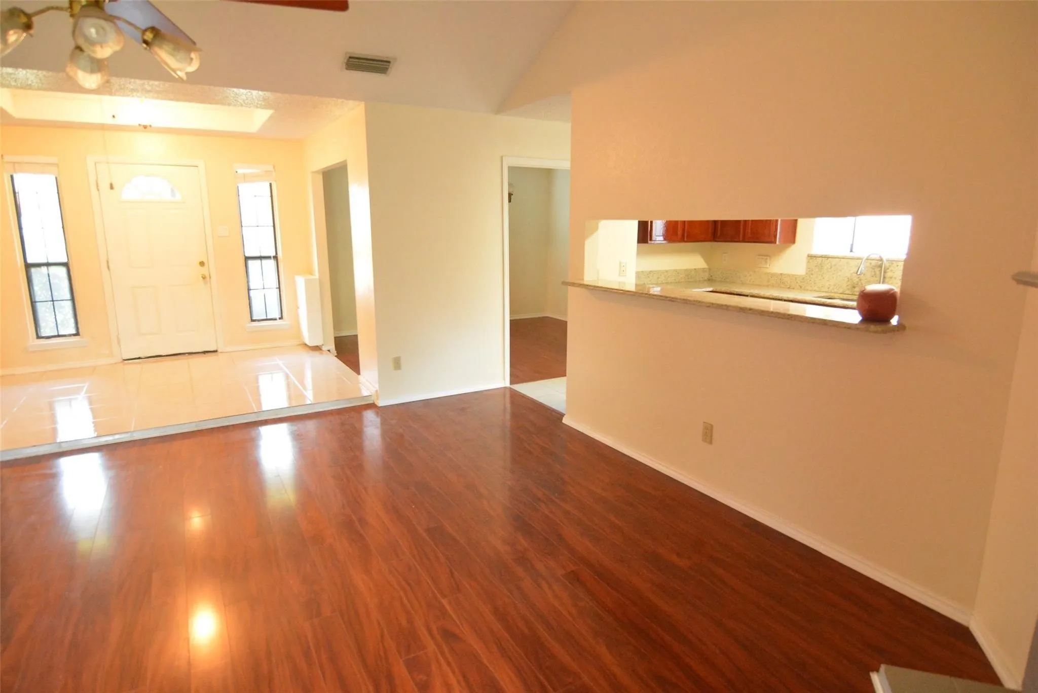 Wood-finish flooring throughout the main living area