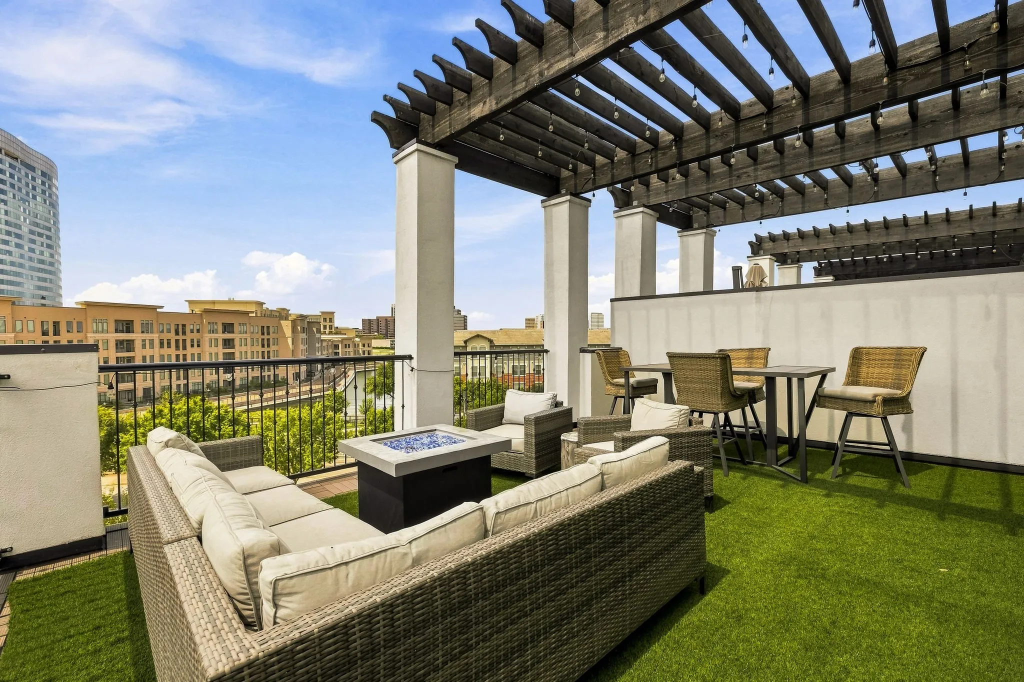 Expansive roof deck includes gas, electric and water hook ups.