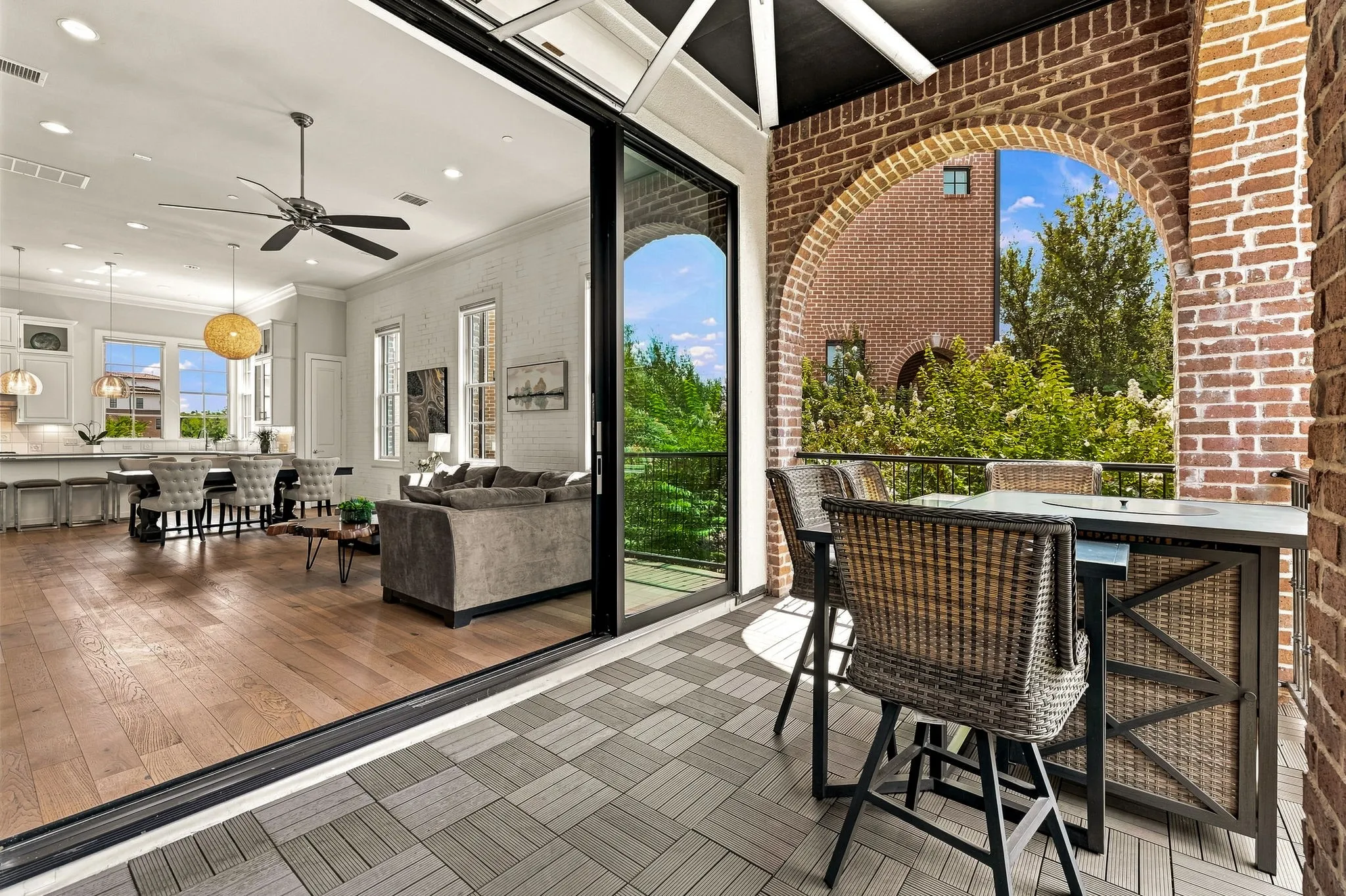 Air curtains installed above patio doors on main living level help keep conditioned air inside while blocking outside heat, cold, insects and dust.
