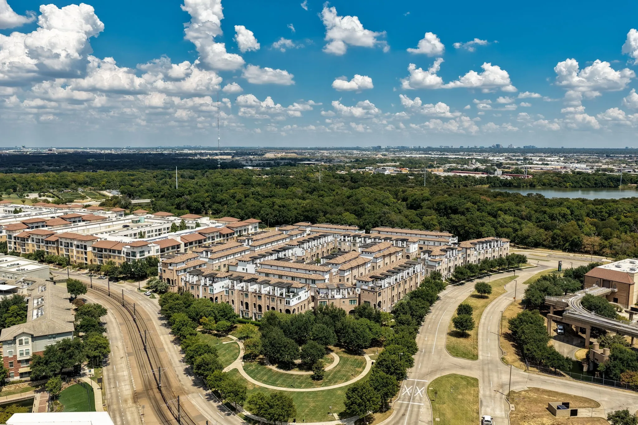 Aerial view of Townhomes at Lake Carolyn.