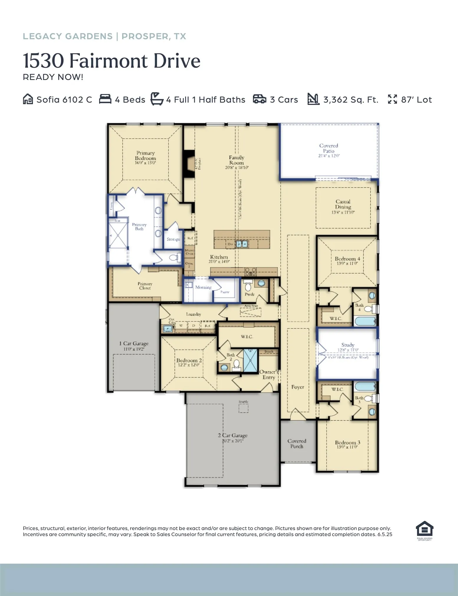 Featuring outstanding finishes and grand spaces, our Sofia plan offers elegant and spacious single story living!