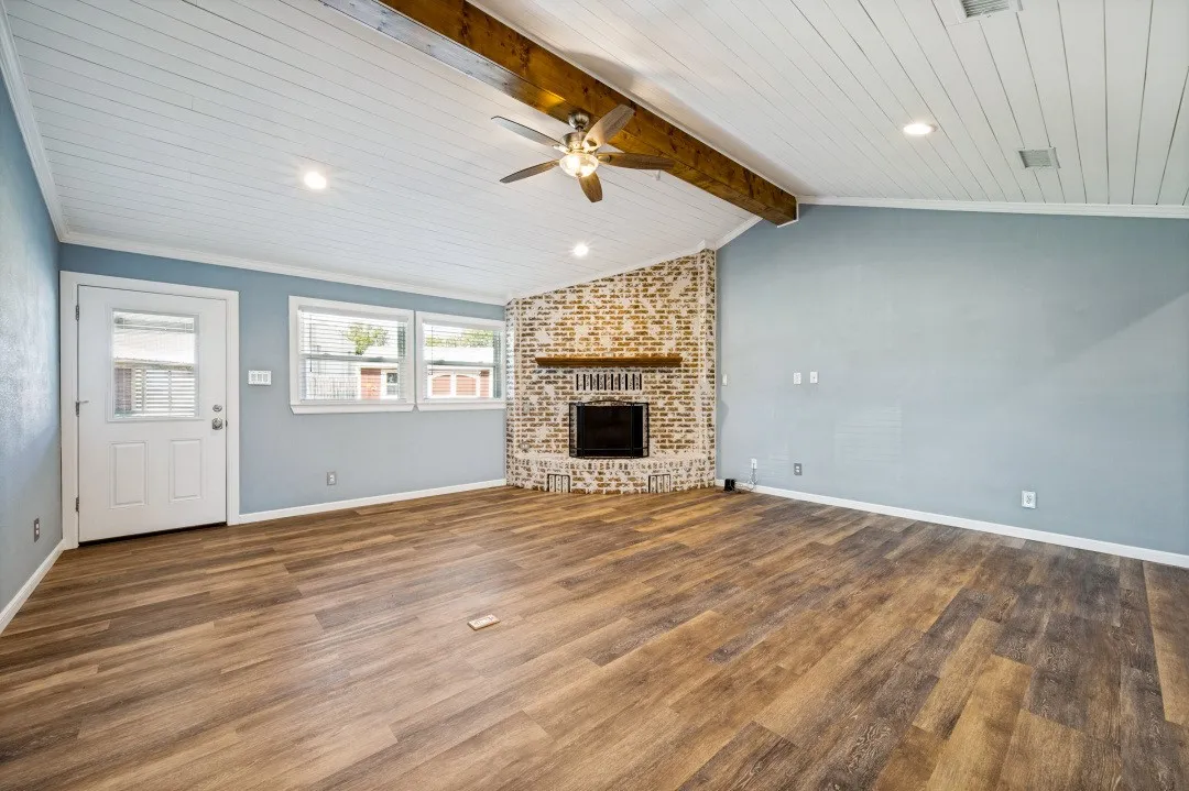 Wood floors and wood burning fireplace