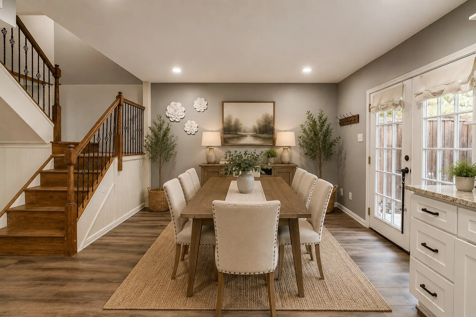 Dining space virtually Staged using AI.